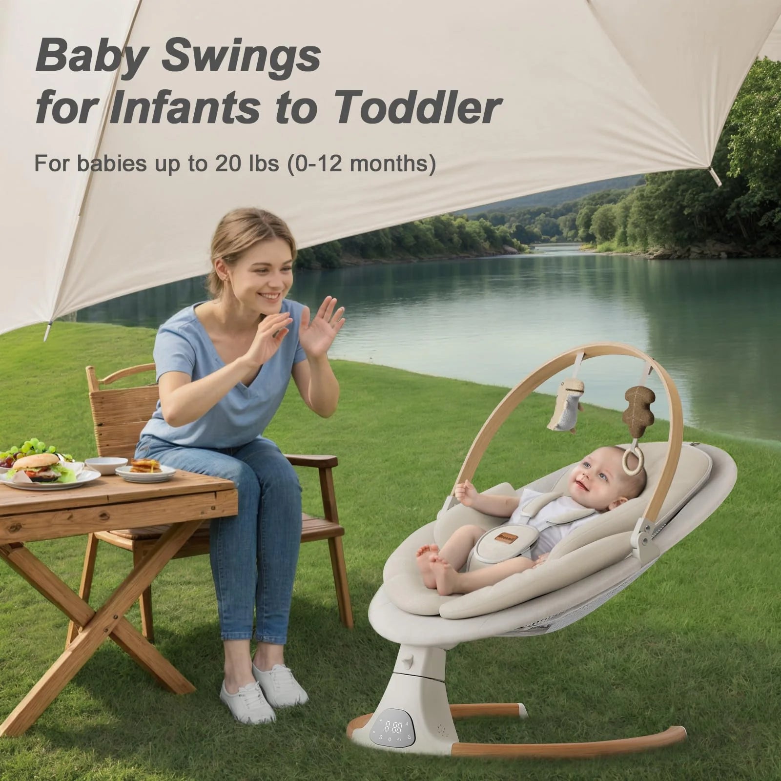 1787544613_prK7mV51 Dziecięcy huśtawka z 5 Speeds i 10 Lullabies z Beige