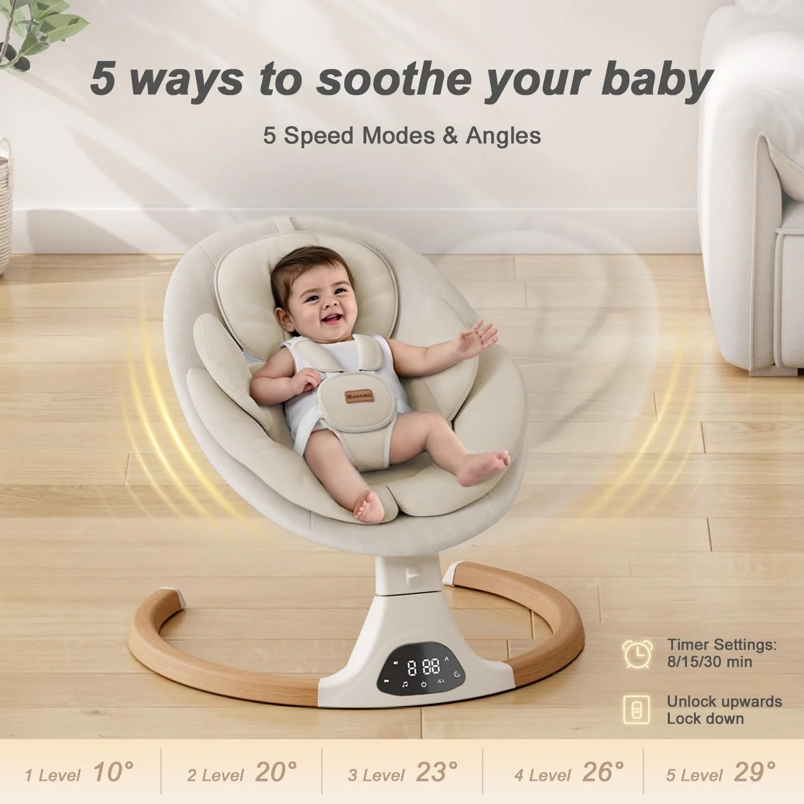 1787544621_CLtOejEU Dziecięcy huśtawka z 5 Speeds i 10 Lullabies z Beige