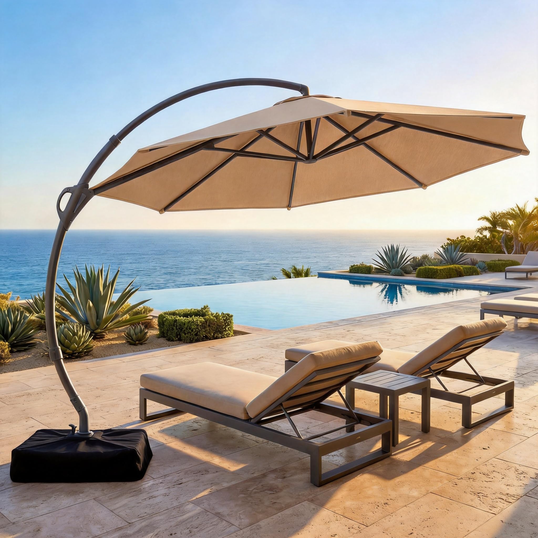 Domowy 11 ft Curvy Cantilever tarasowy Umbrella z podstawa
