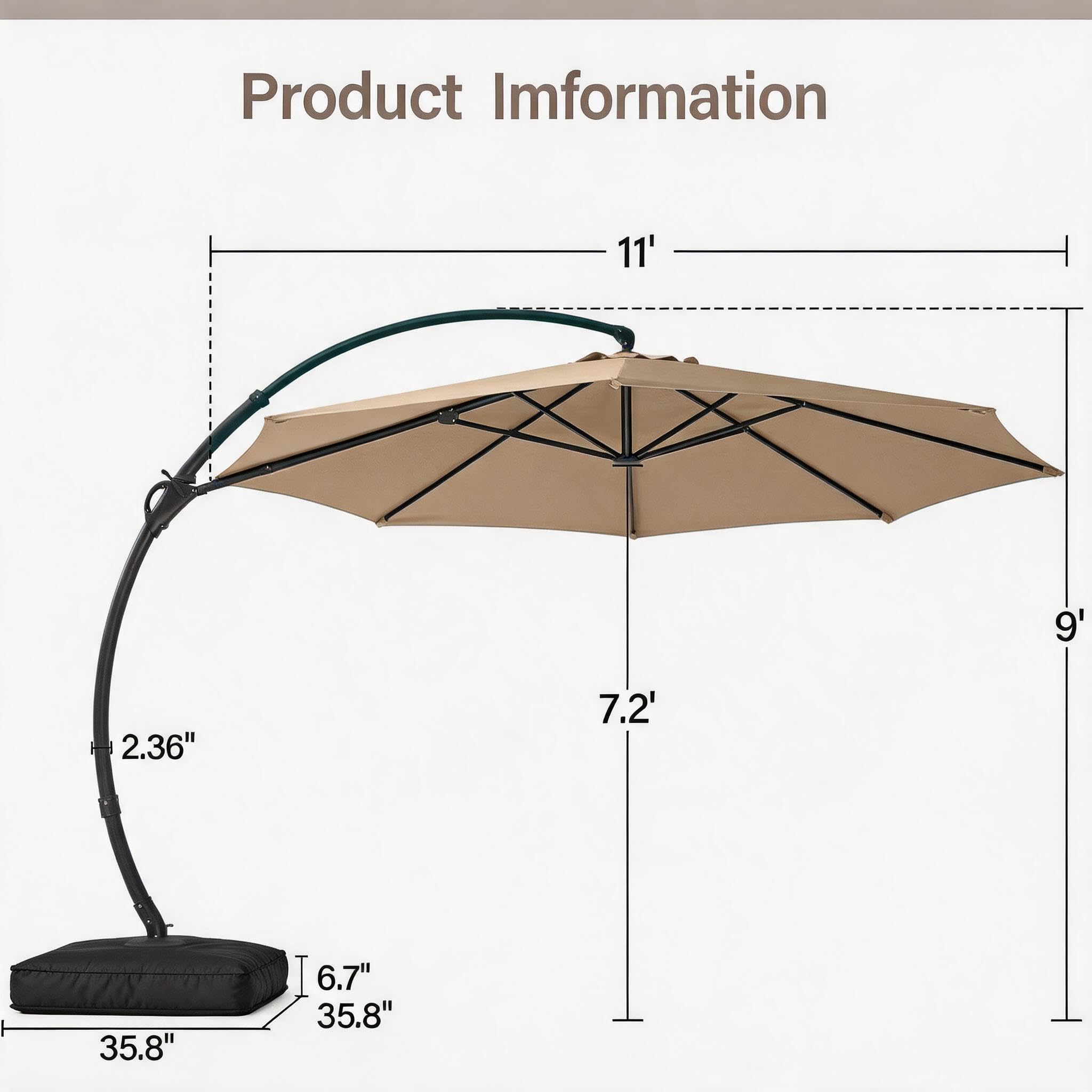 Domowy 11 ft Curvy Cantilever tarasowy Umbrella z podstawa