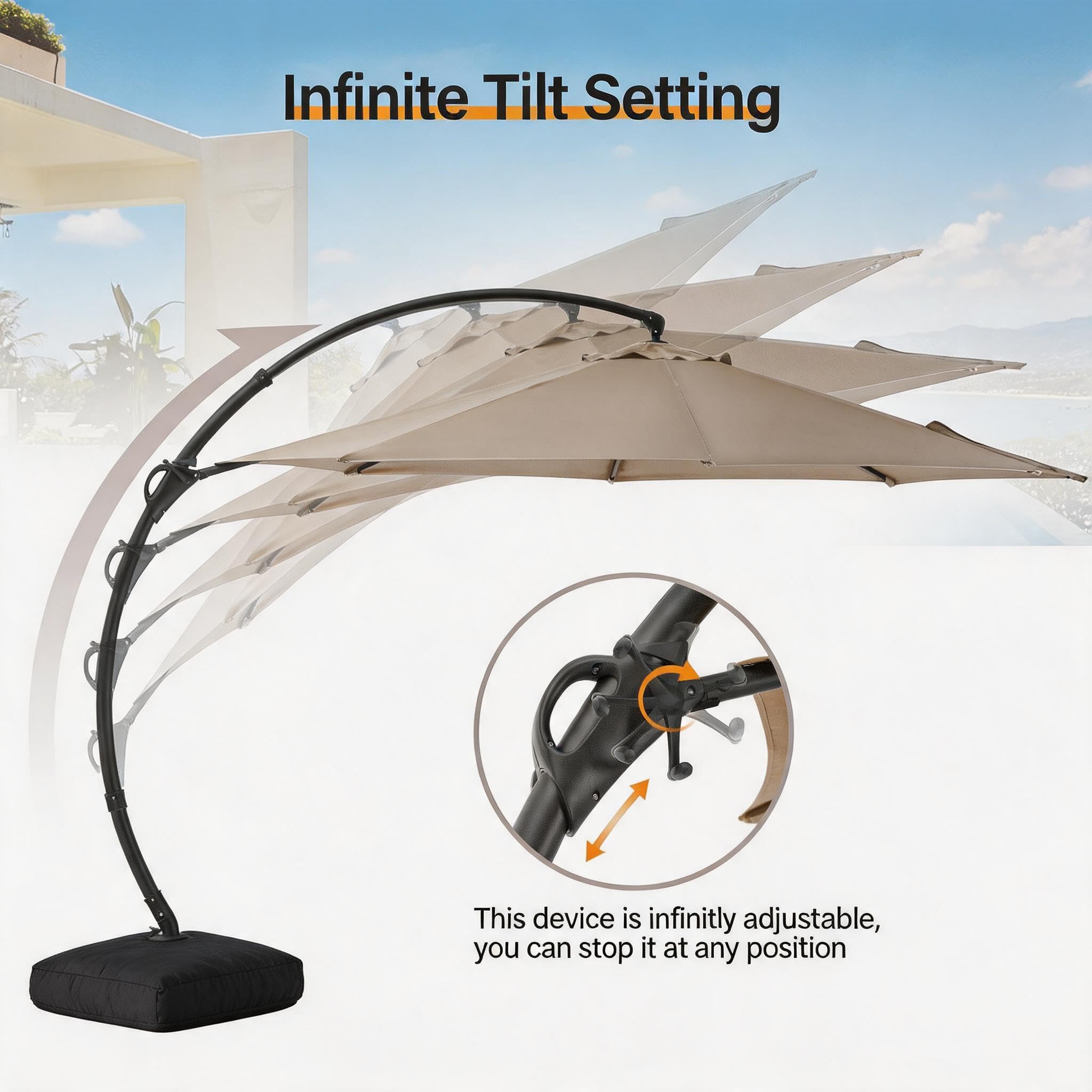 Domowy 11 ft Curvy Cantilever tarasowy Umbrella z podstawa