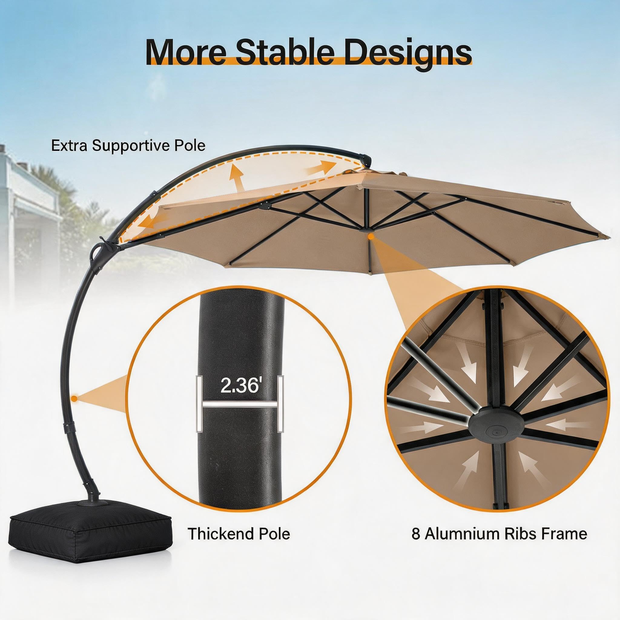 Domowy 11 ft Curvy Cantilever tarasowy Umbrella z podstawa