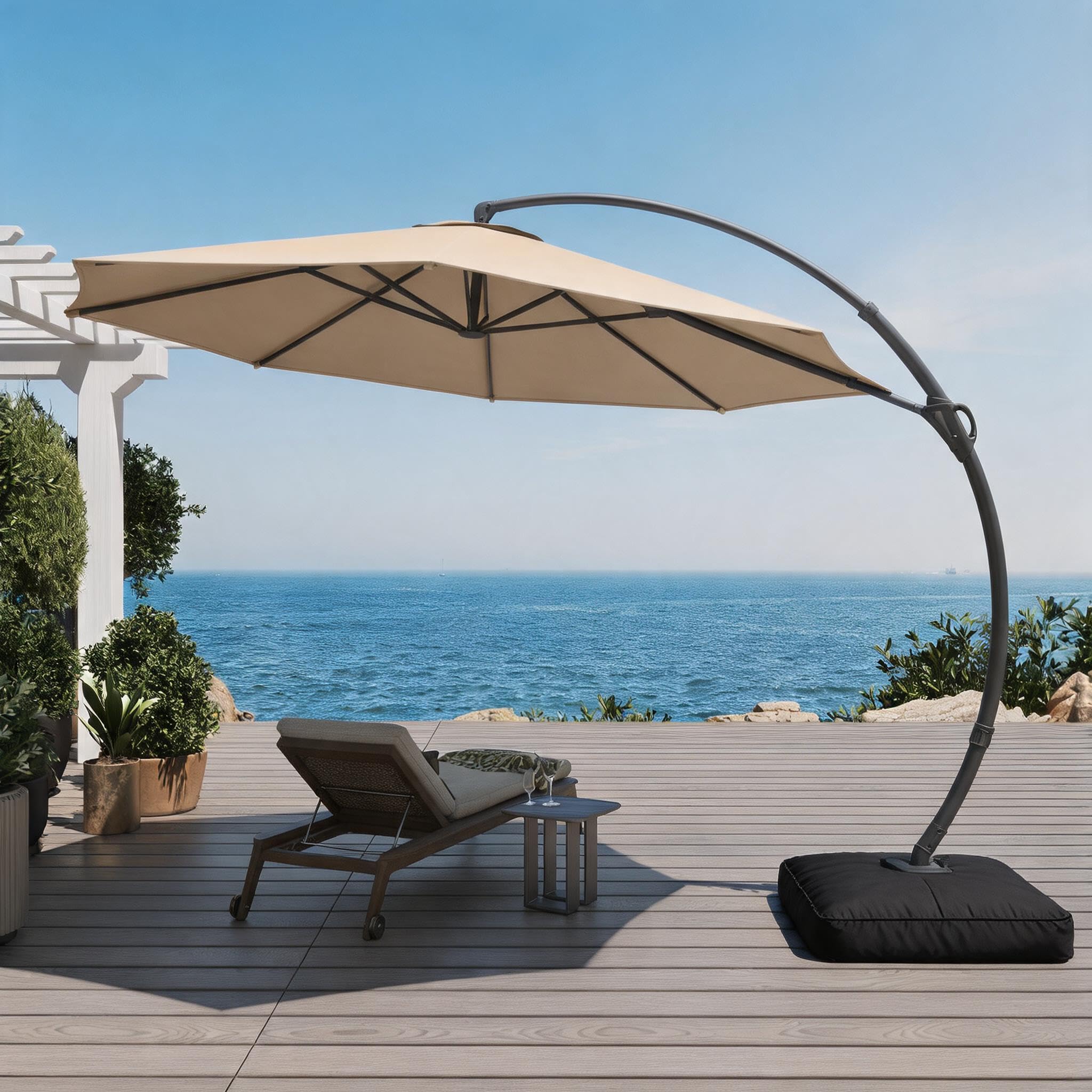 Domowy 11 ft Curvy Cantilever tarasowy Umbrella z podstawa