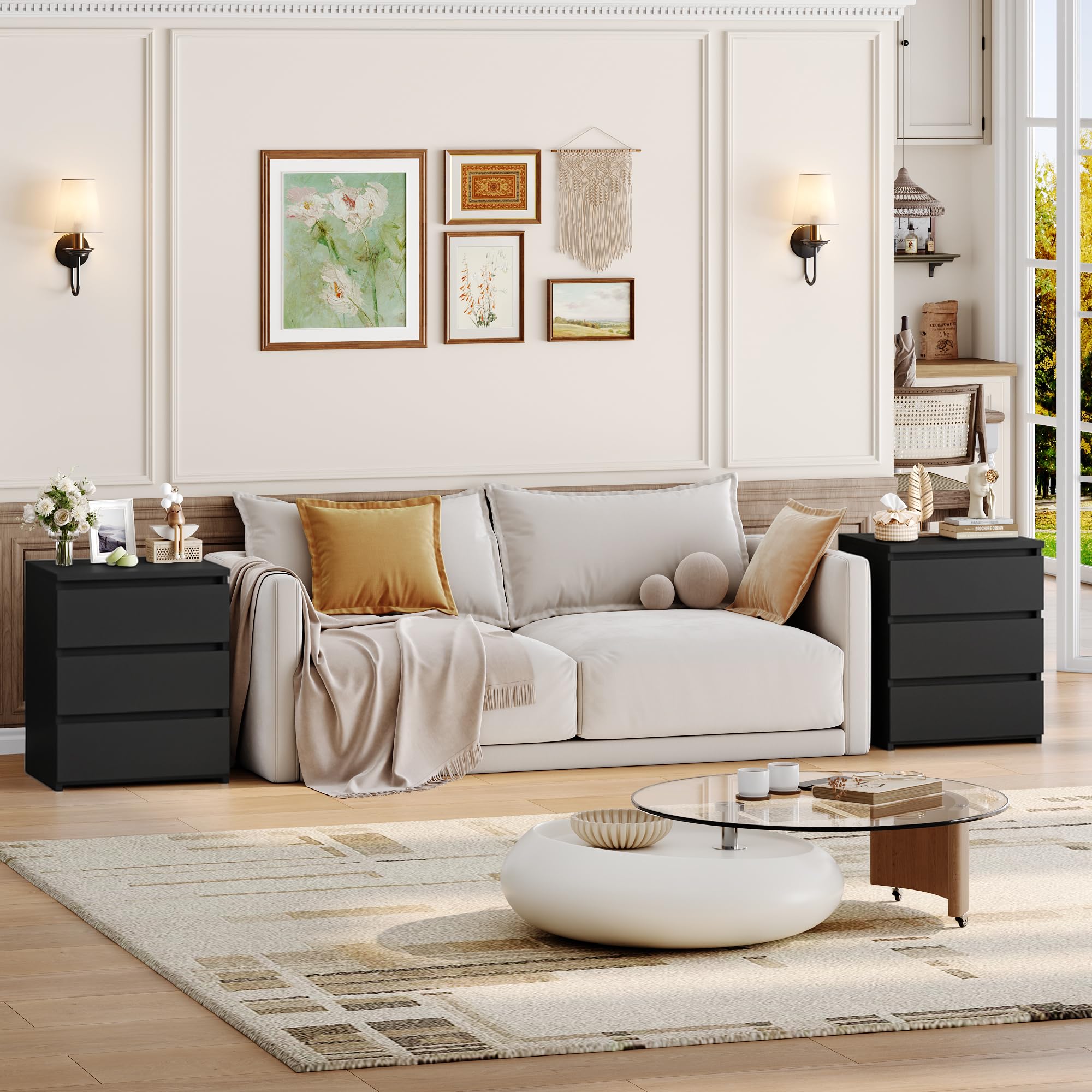 1787573463_qOoav1sG Zestaw, czarny Nightstands, 2 z 3 szuflady