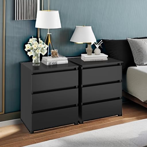 1787573470_tAVfORSE Zestaw, czarny Nightstands, 2 z 3 szuflady