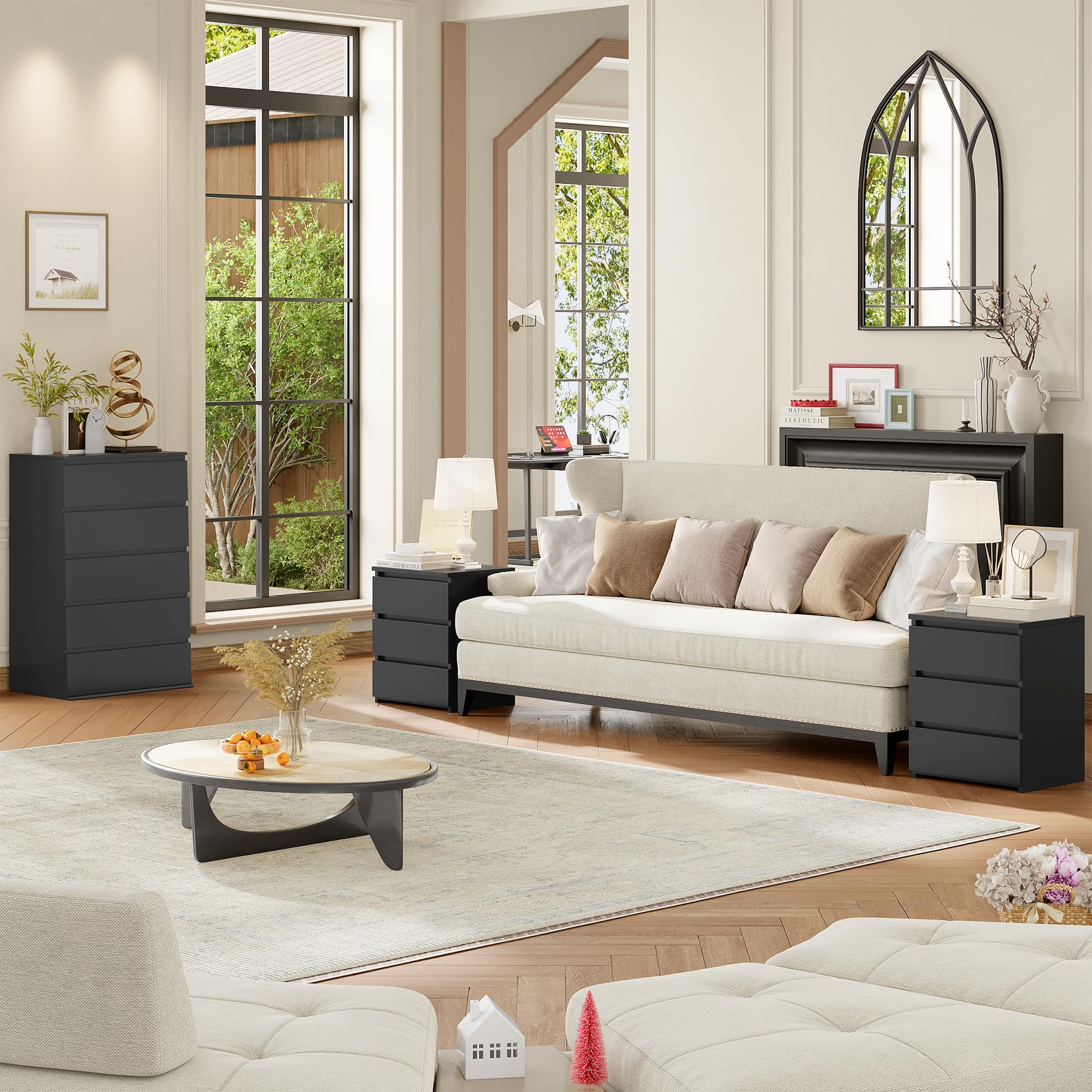 1787573474_VjWWsKTS Zestaw, czarny Nightstands, 2 z 3 szuflady