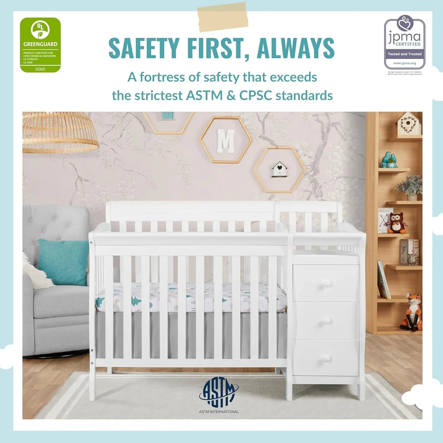Crib, on Me Jayden 4-in-1 mini i Changer z magazynowy, biały