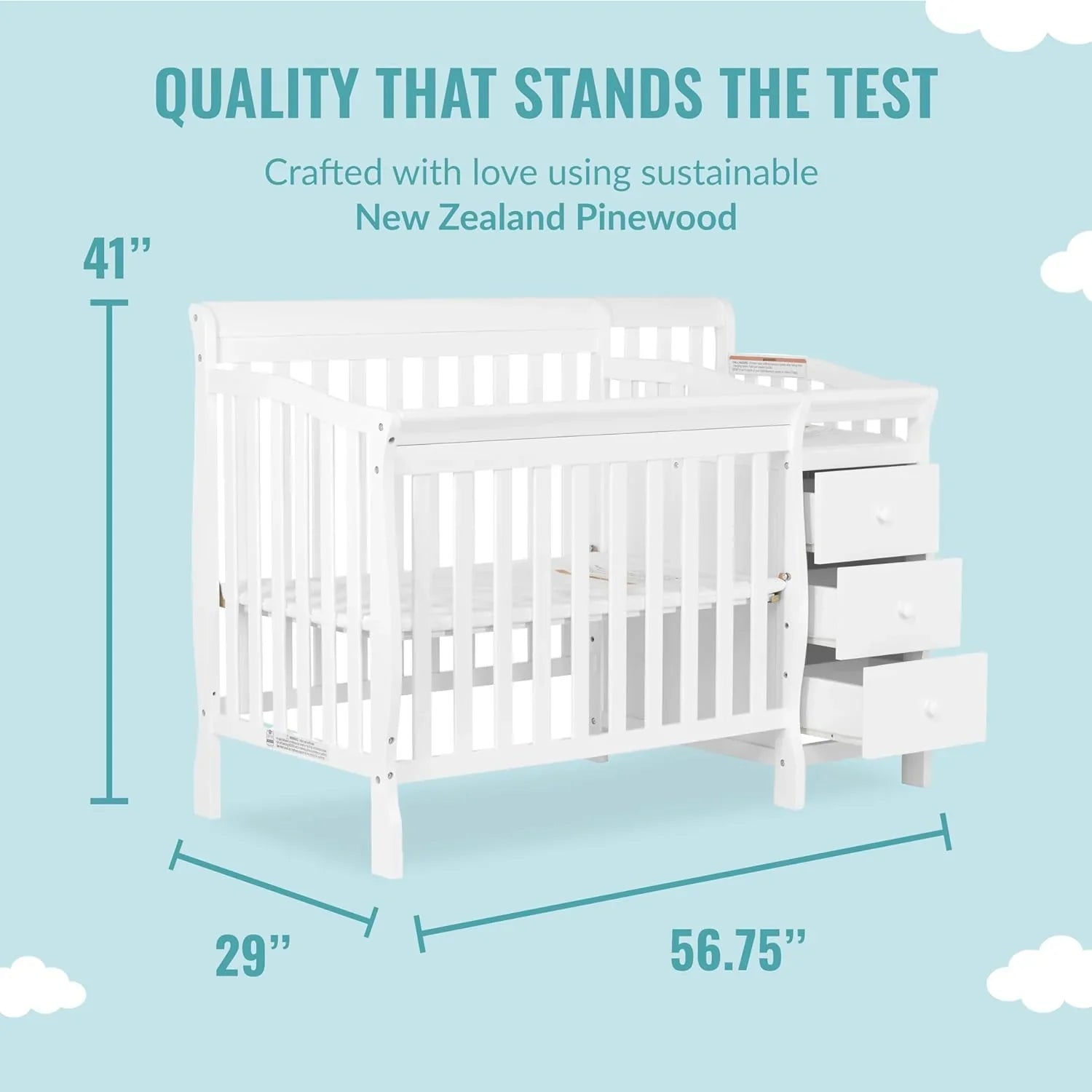 Crib, on Me Jayden 4-in-1 mini i Changer z magazynowy, biały