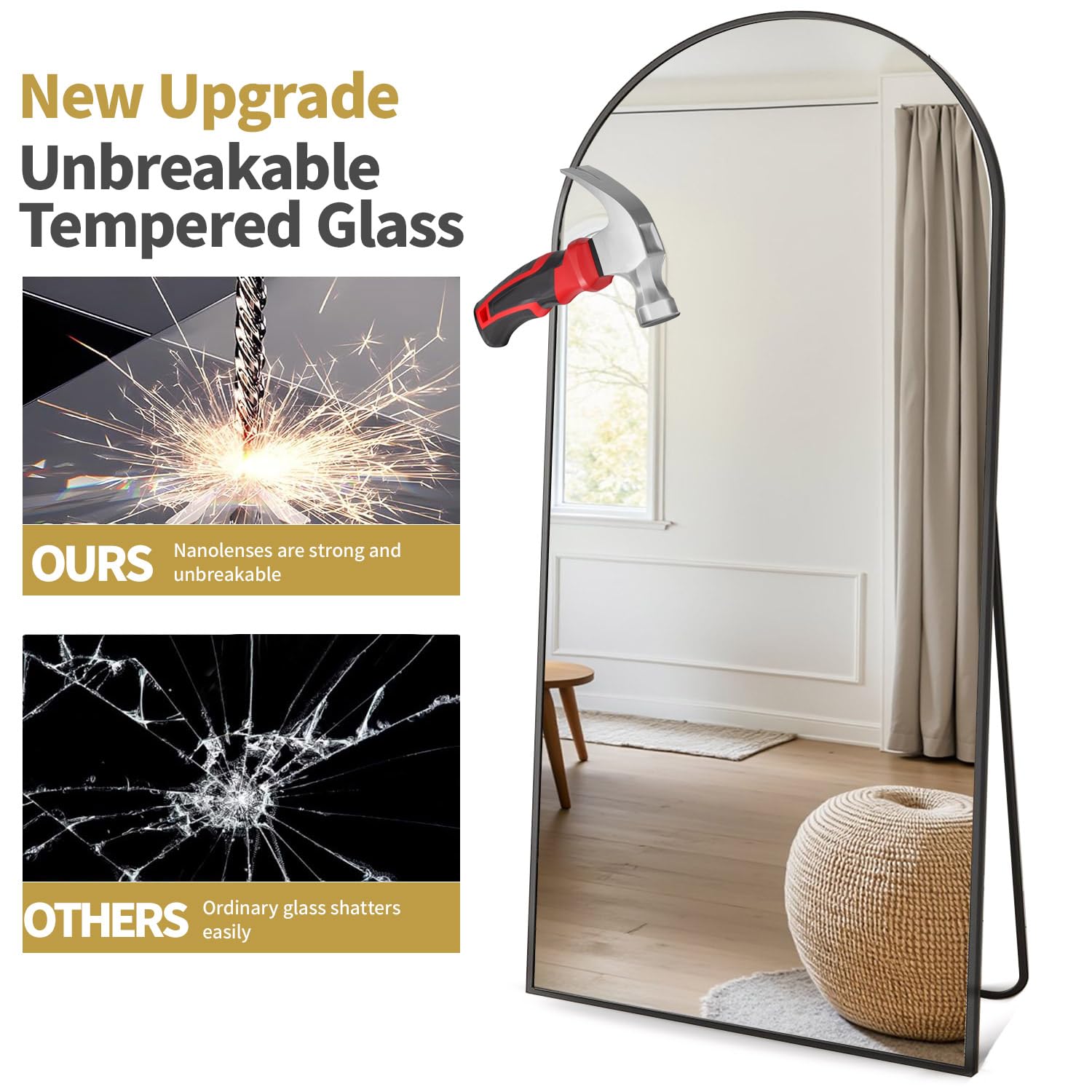 Arched pelny Length Mirror z 76 X 34 podłoga Mirror