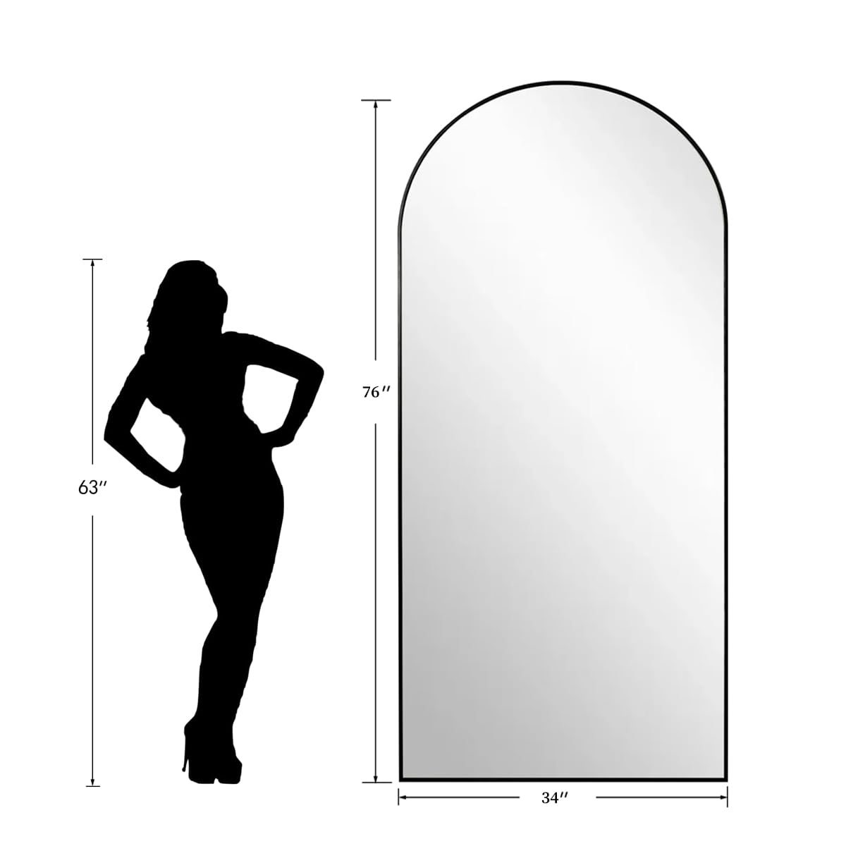 Arched pelny Length Mirror z 76 X 34 podłoga Mirror