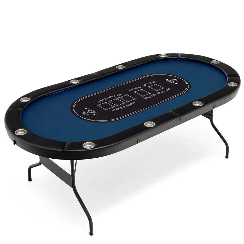 Table - 10 Players Folding Game Poker - Designed for Texas Card Games Casino Leisure Table with Cup Holder 4 Usb Ports Extra Lights