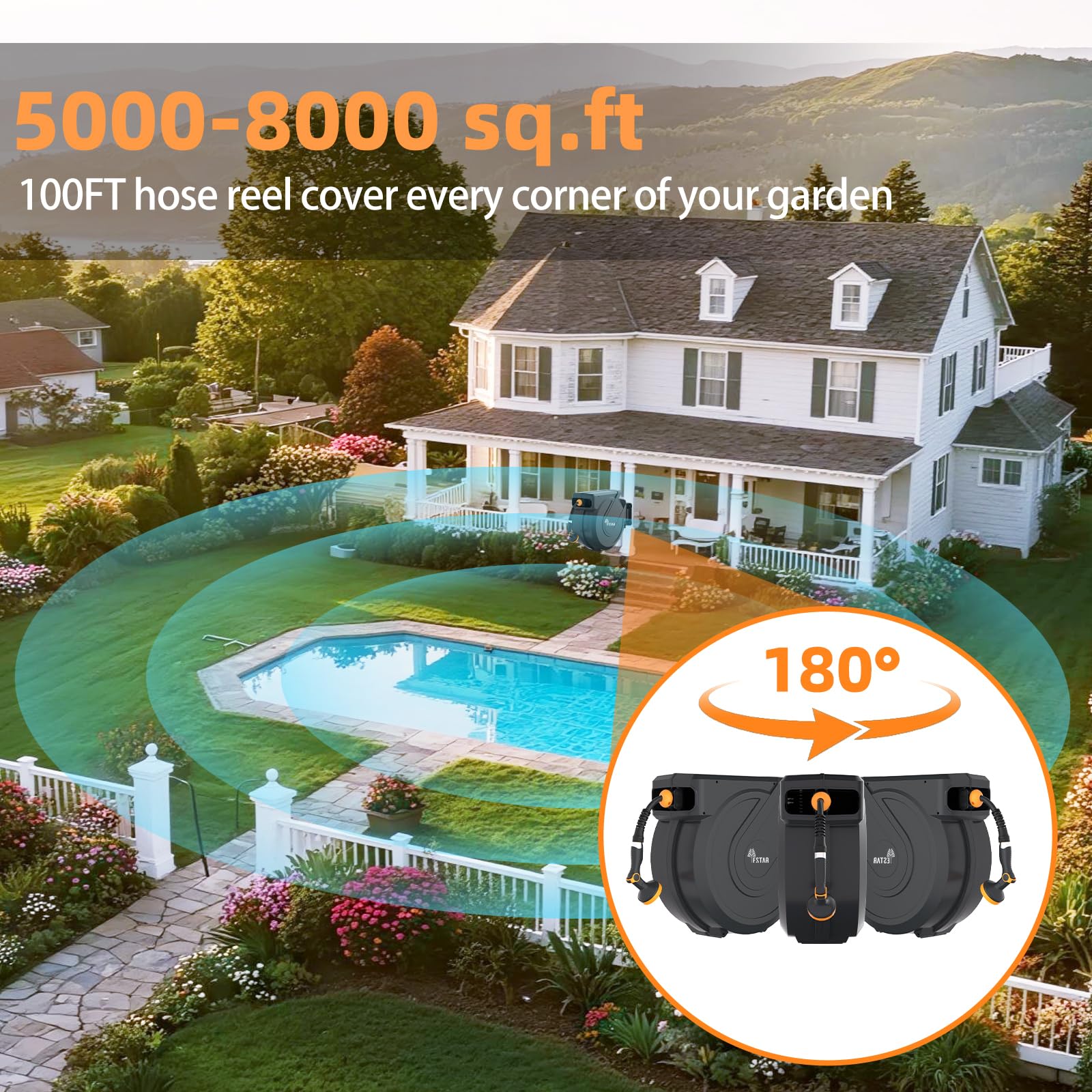 1787587593_aZx6cyrl Ogrodowy wąż Reel, Retractable, 100ft z 10-Function Nozzle