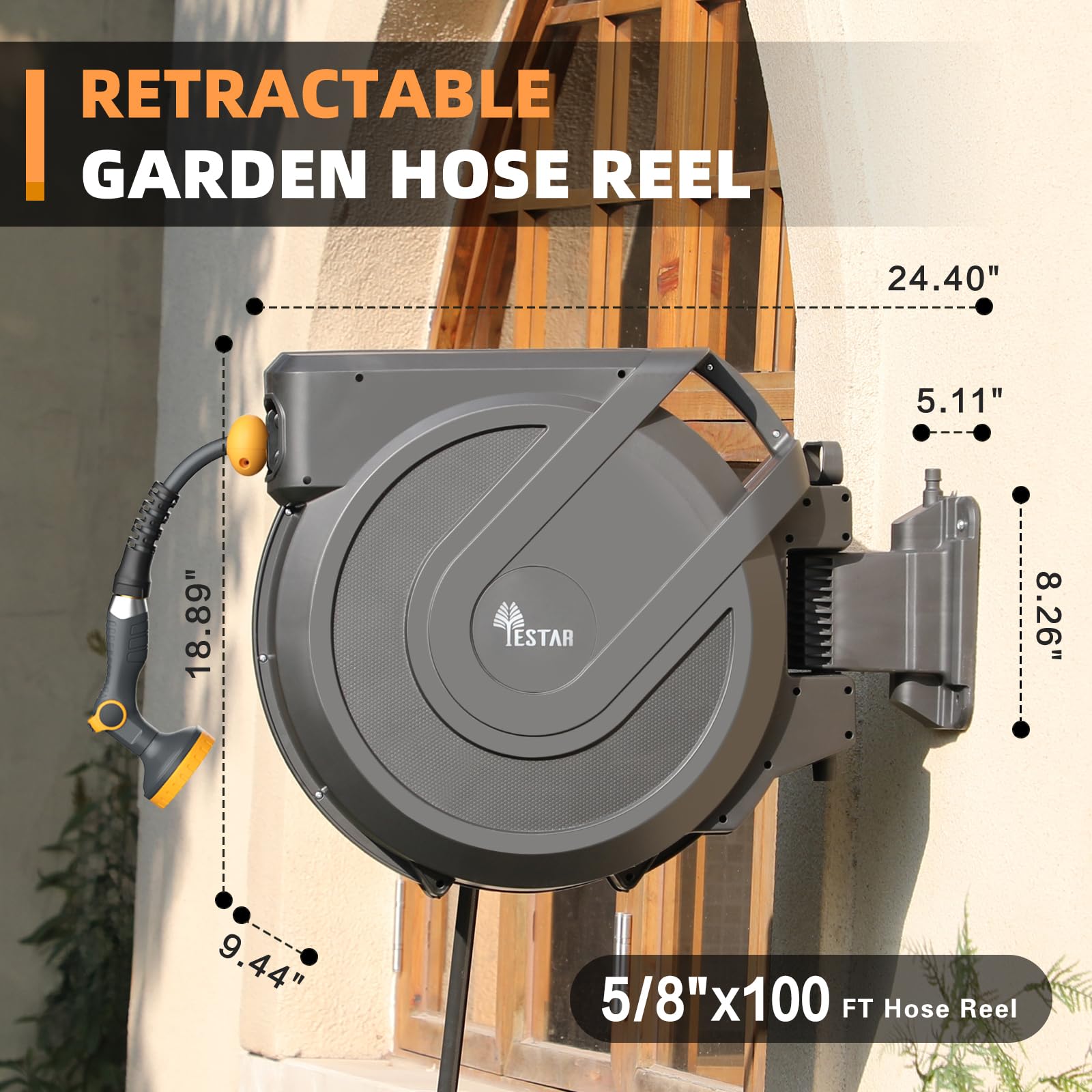 1787587619_LdaM7j9i Ogrodowy wąż Reel, Retractable, 100ft z 10-Function Nozzle