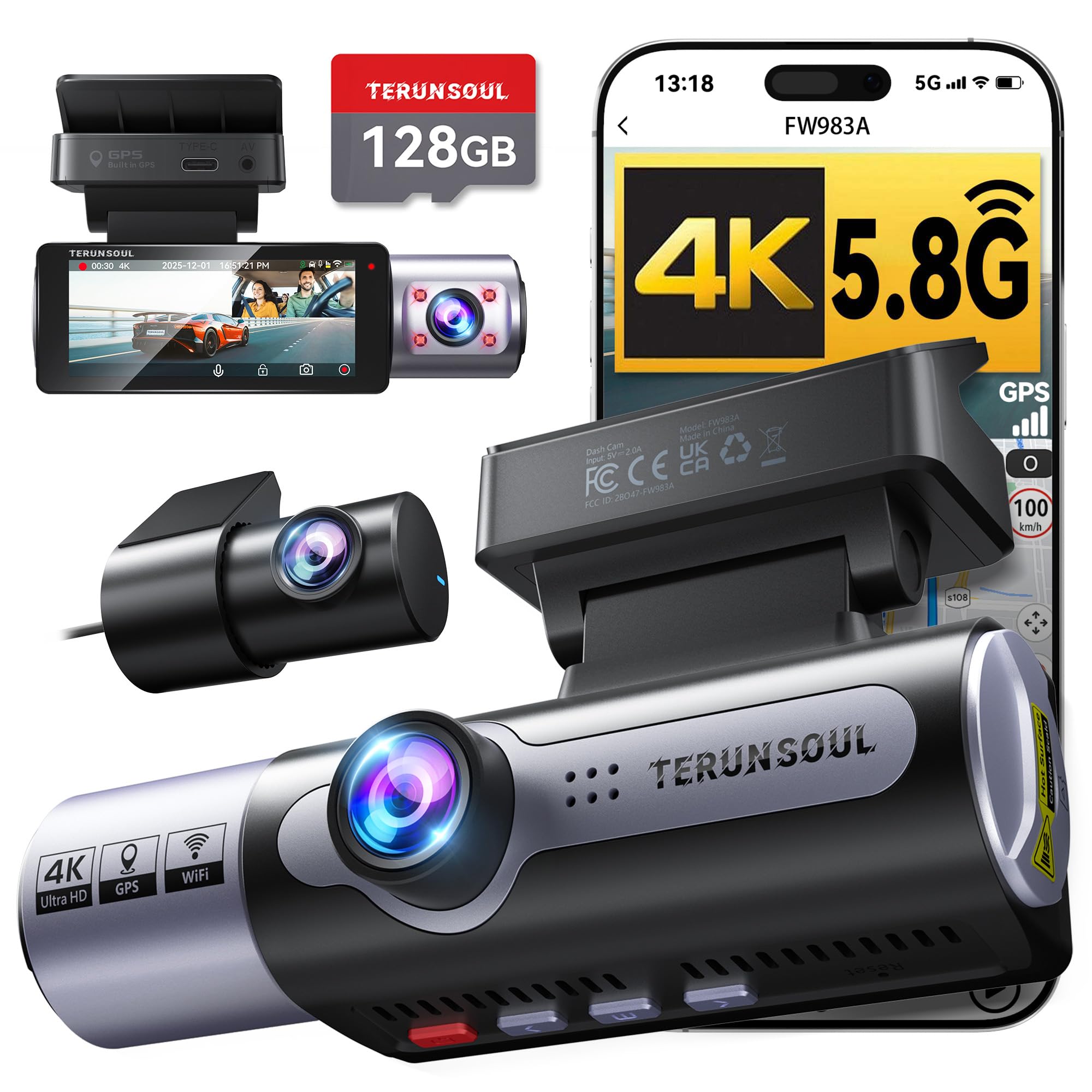 1787590679_DZ7Udts7 Dash kamera, 4K, Front i Rear z GPS i Wi-Fi