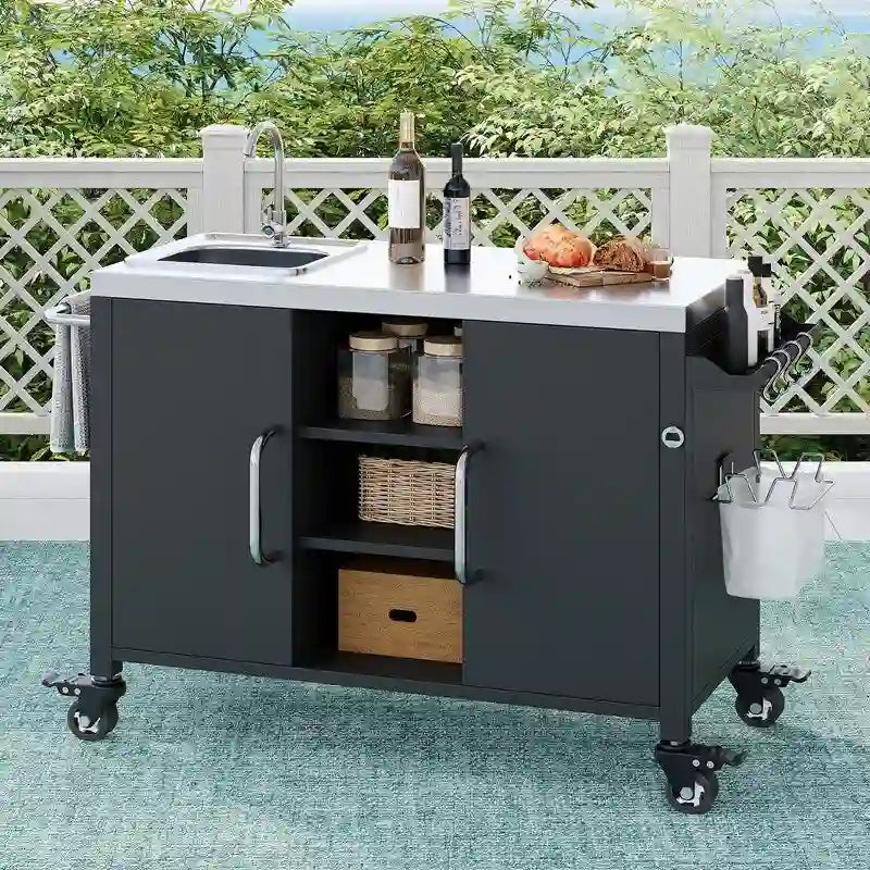 1787597255_AYeQWDrZ Zewnętrzny kuchenny Island z Sink z zewnętrzny Bar wózek Sink stacja z 4 zamykany koła