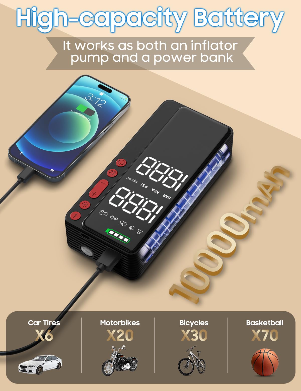 Powietrza kompresor, przenośny, opona Inflator z smart App