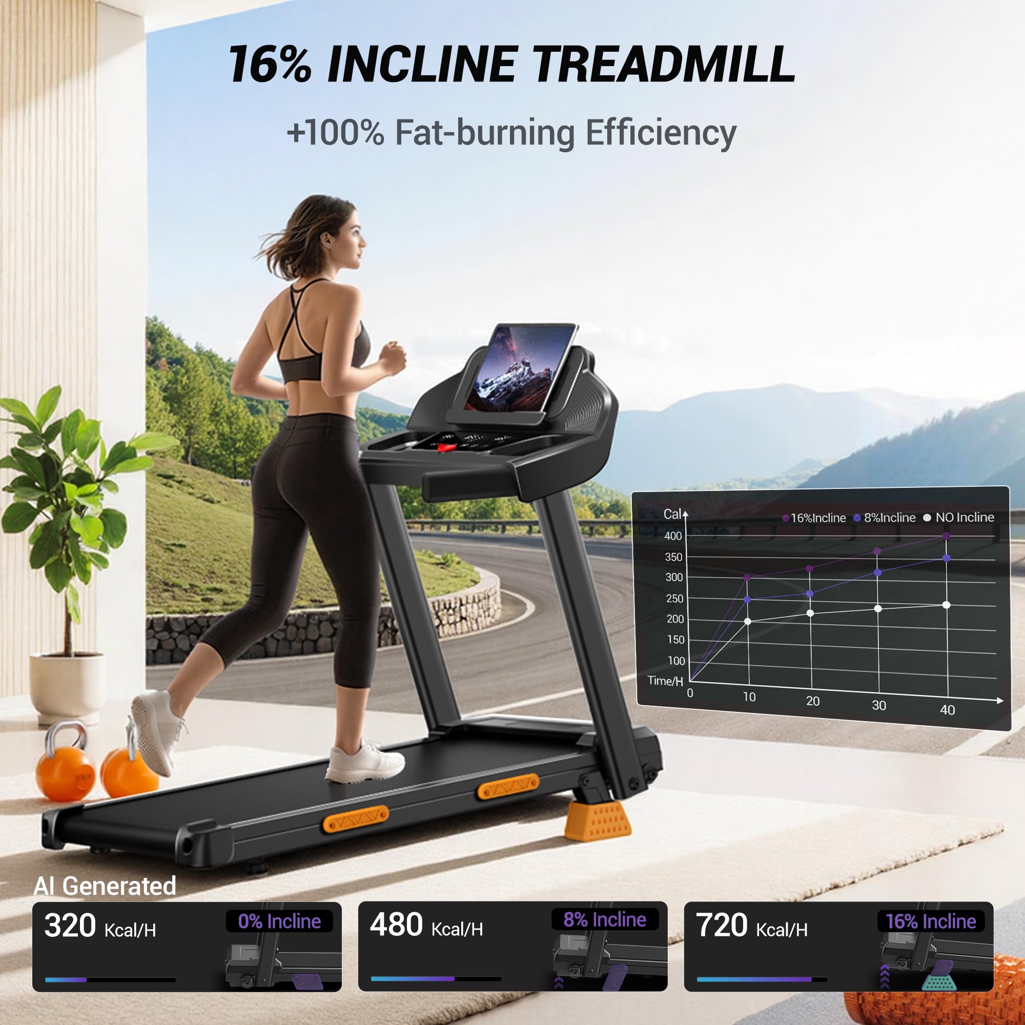 1787609911_q9FKFRN7 Fitness 16% Incline składany do domowy bieżnia, 400LBS pojemność