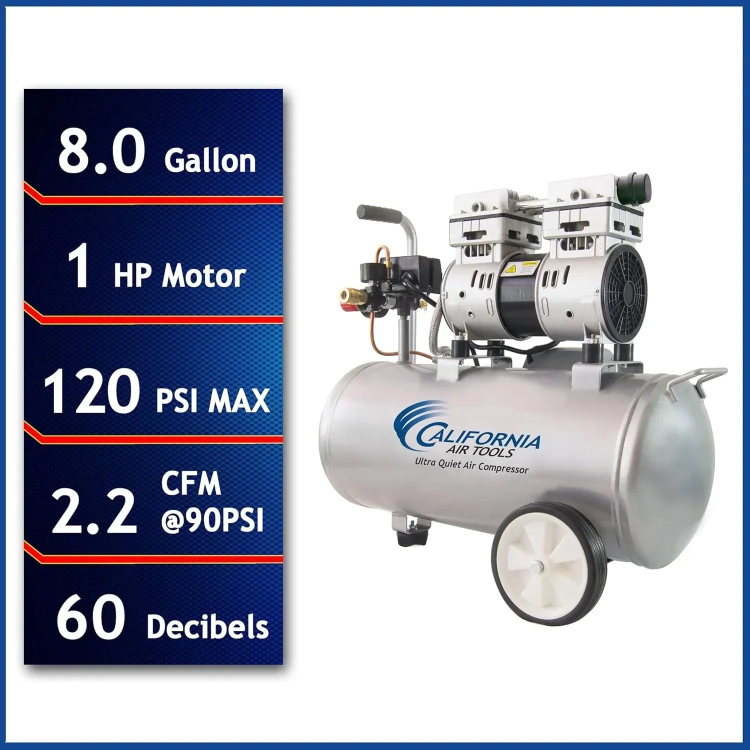 1787614802_xTedHiG3 Powietrza narzędzia 8010 Ultra cichy Oil-free powietrza kompresor, 1.0 HP, 8 galon, 120 PSI, 60 Db Noise Level