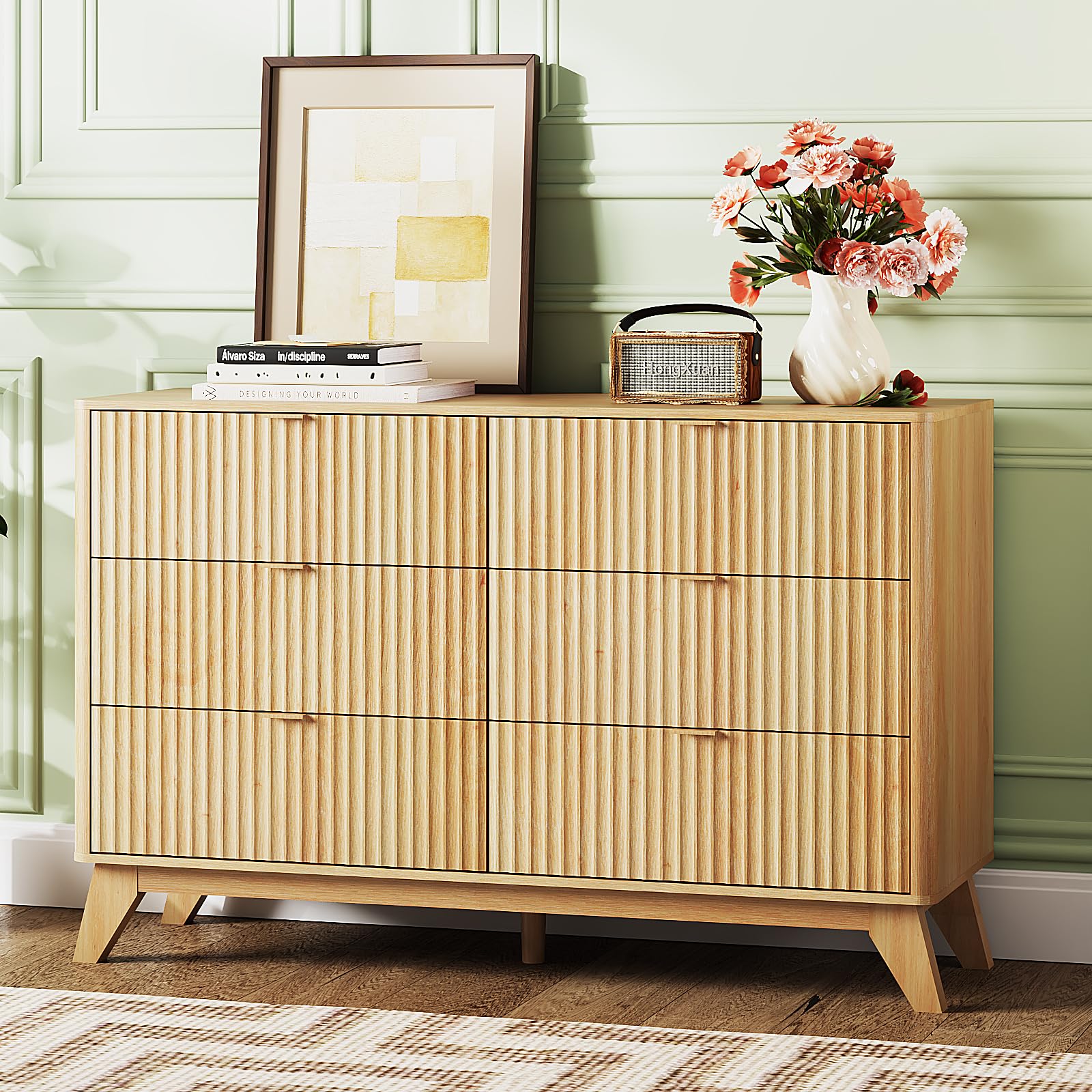 1787620132_xN8YEYU9 Fluted Dresser, 6-szuflada Mid Century nowoczesny design
