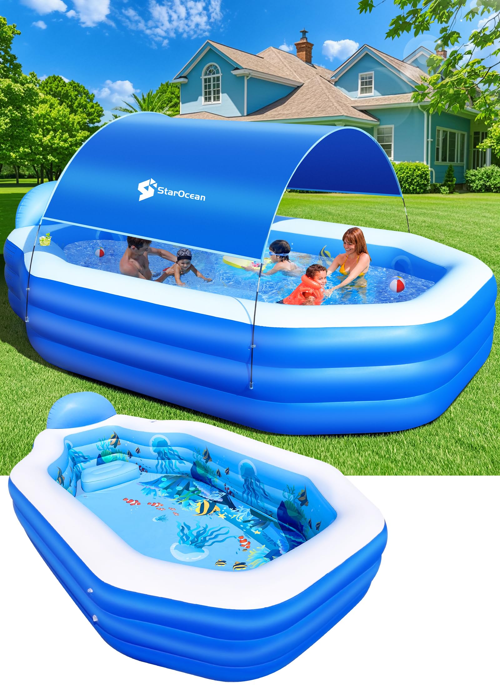 Inflatable basen do dla dzieci zadaszenie, 126 X 75 X 25