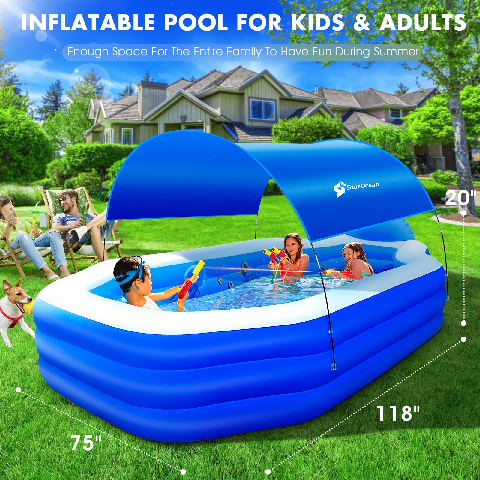 1787623496_kzX1ORnM Inflatable basen do dla dzieci zadaszenie, 126 X 75 X 25