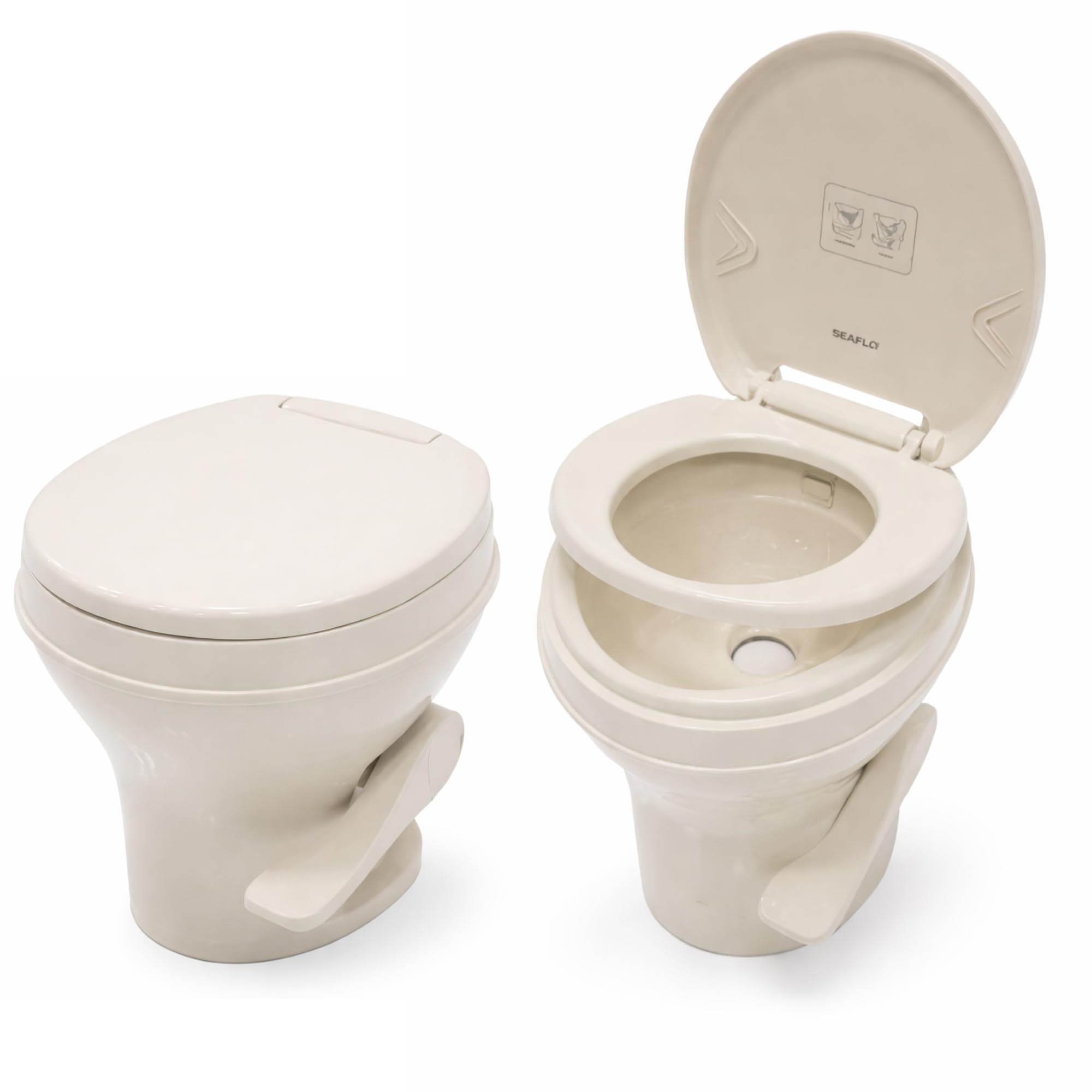 1787625715_0Dc7uP2S Bone RV Toilet, Residential wysokość, Gravity Flush, miękki Close siedzisko