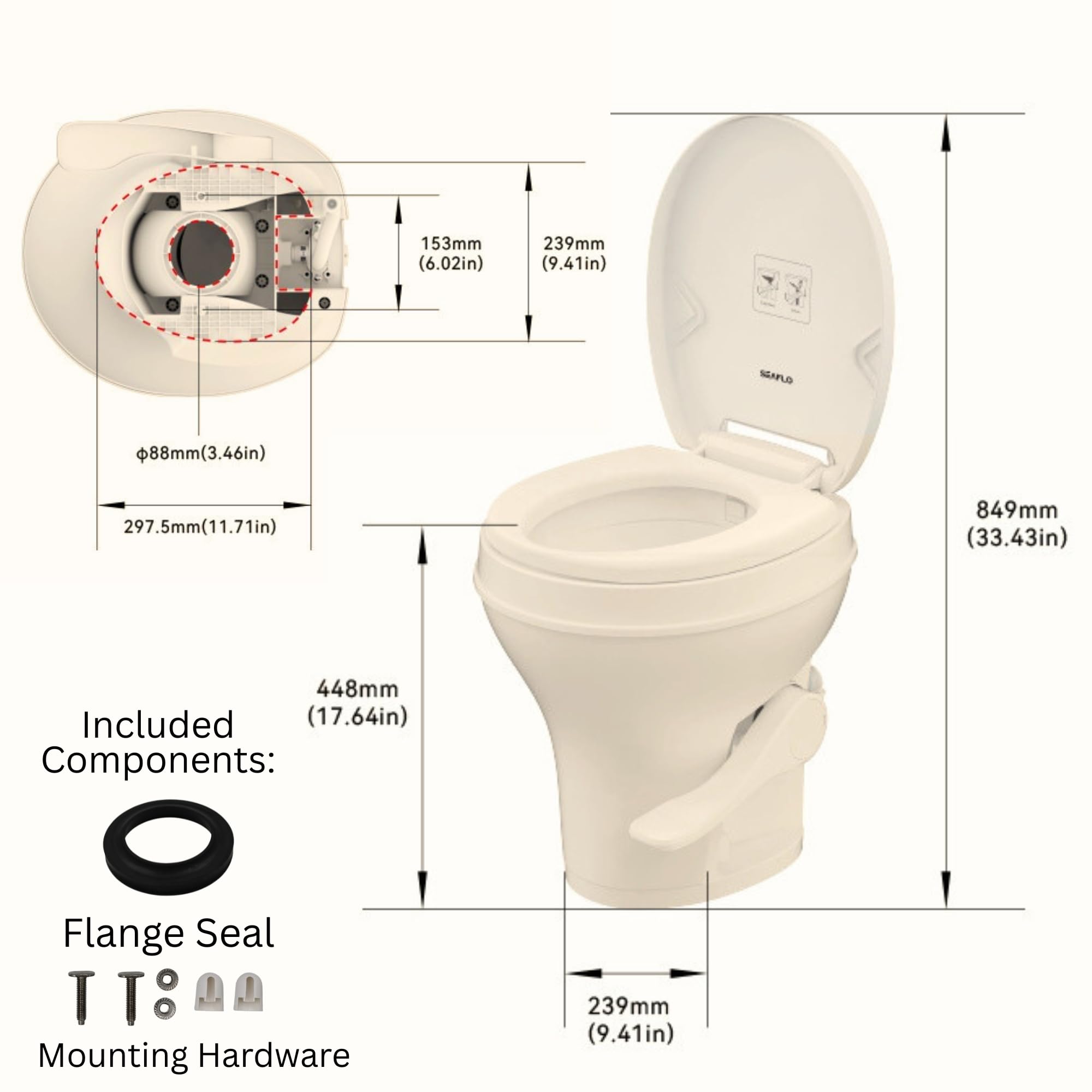 1787625731_0Nhpd2bS Bone RV Toilet, Residential wysokość, Gravity Flush, miękki Close siedzisko