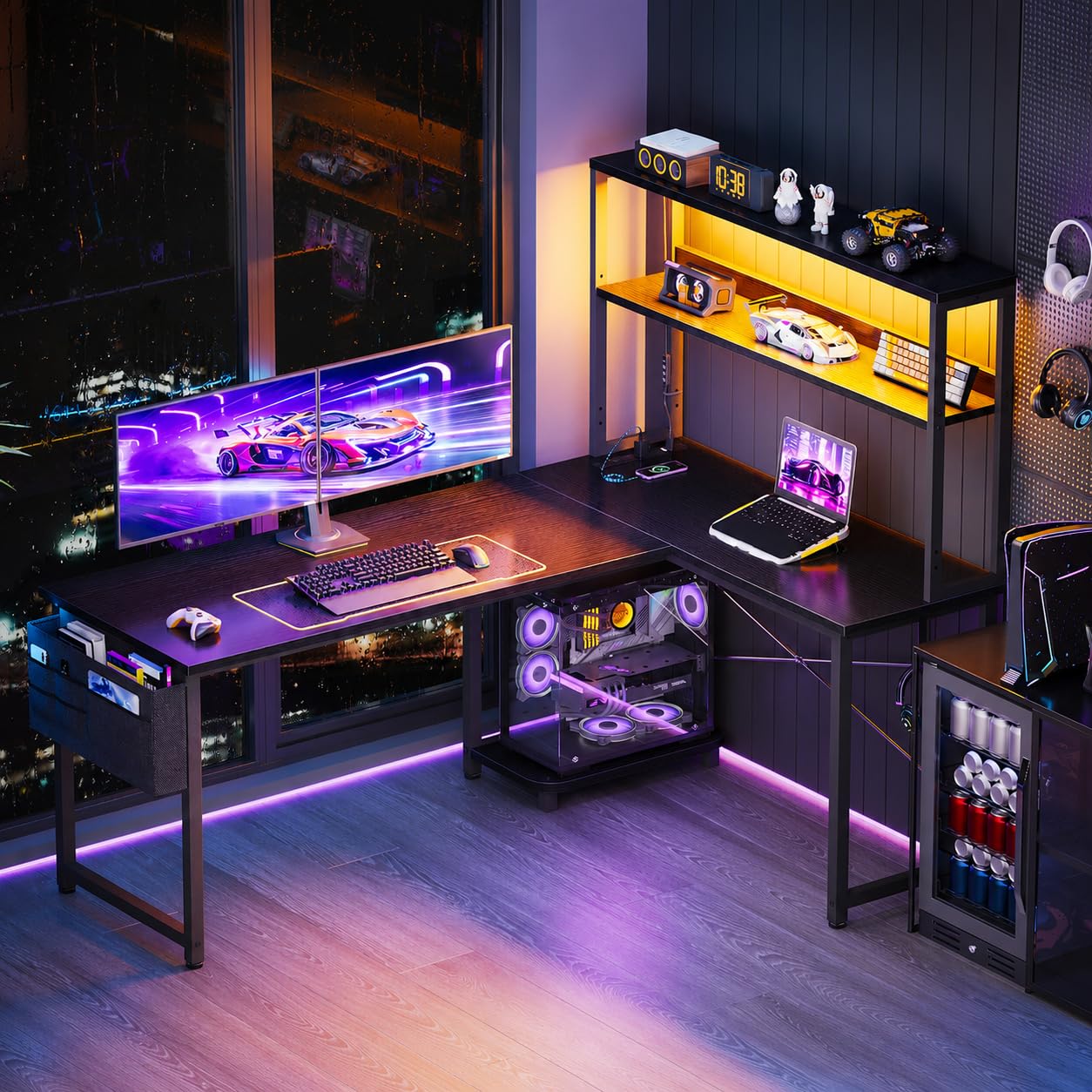 53-cali L-shaped gamingowy biurko z LED lampy