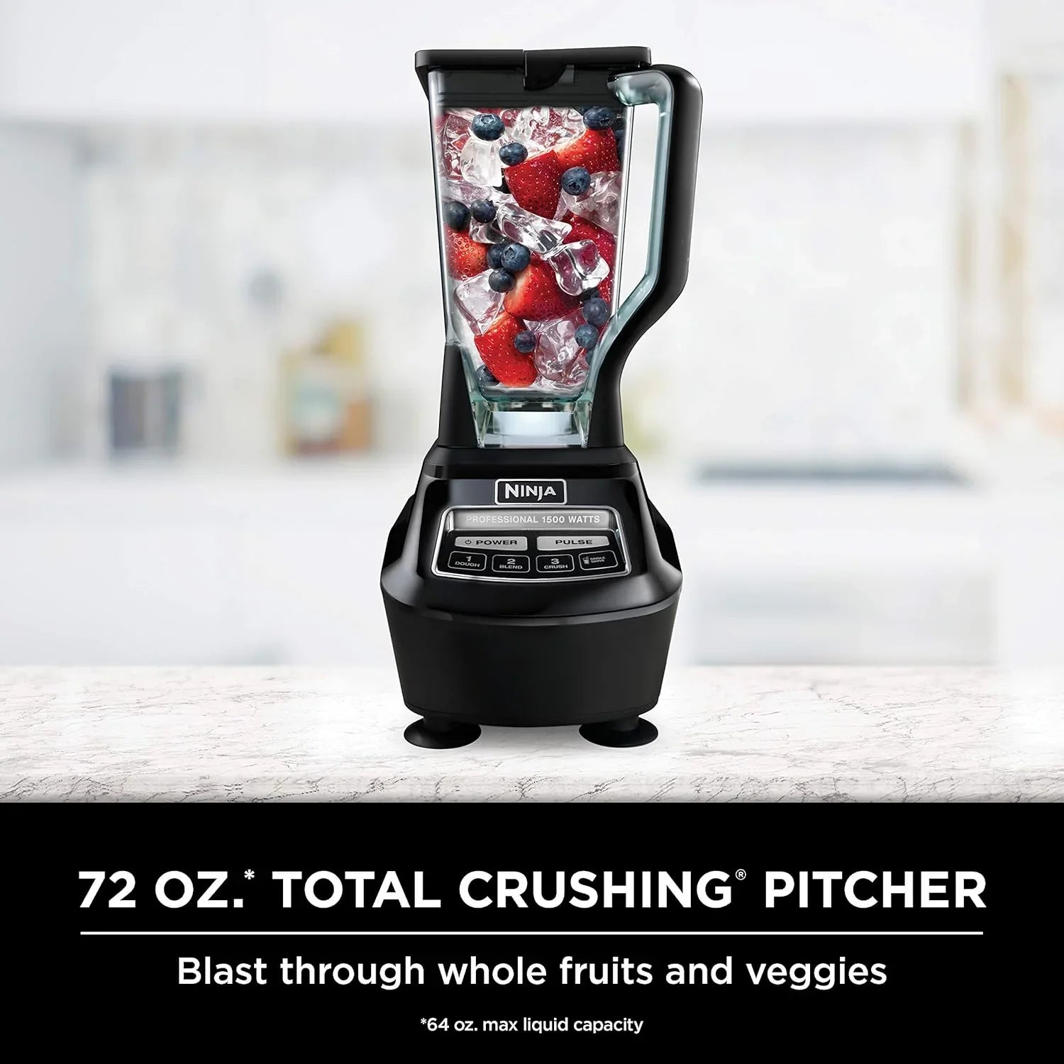 BL770 Mega Kitchen System, Featuring 1500W Blender and Processor, 72oz Pitcher, 64oz Bowl, 16oz to Go Cups, Black