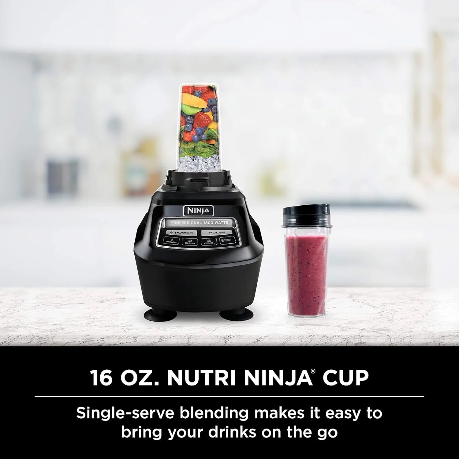 BL770 Mega Kitchen System, Featuring 1500W Blender and Processor, 72oz Pitcher, 64oz Bowl, 16oz to Go Cups, Black