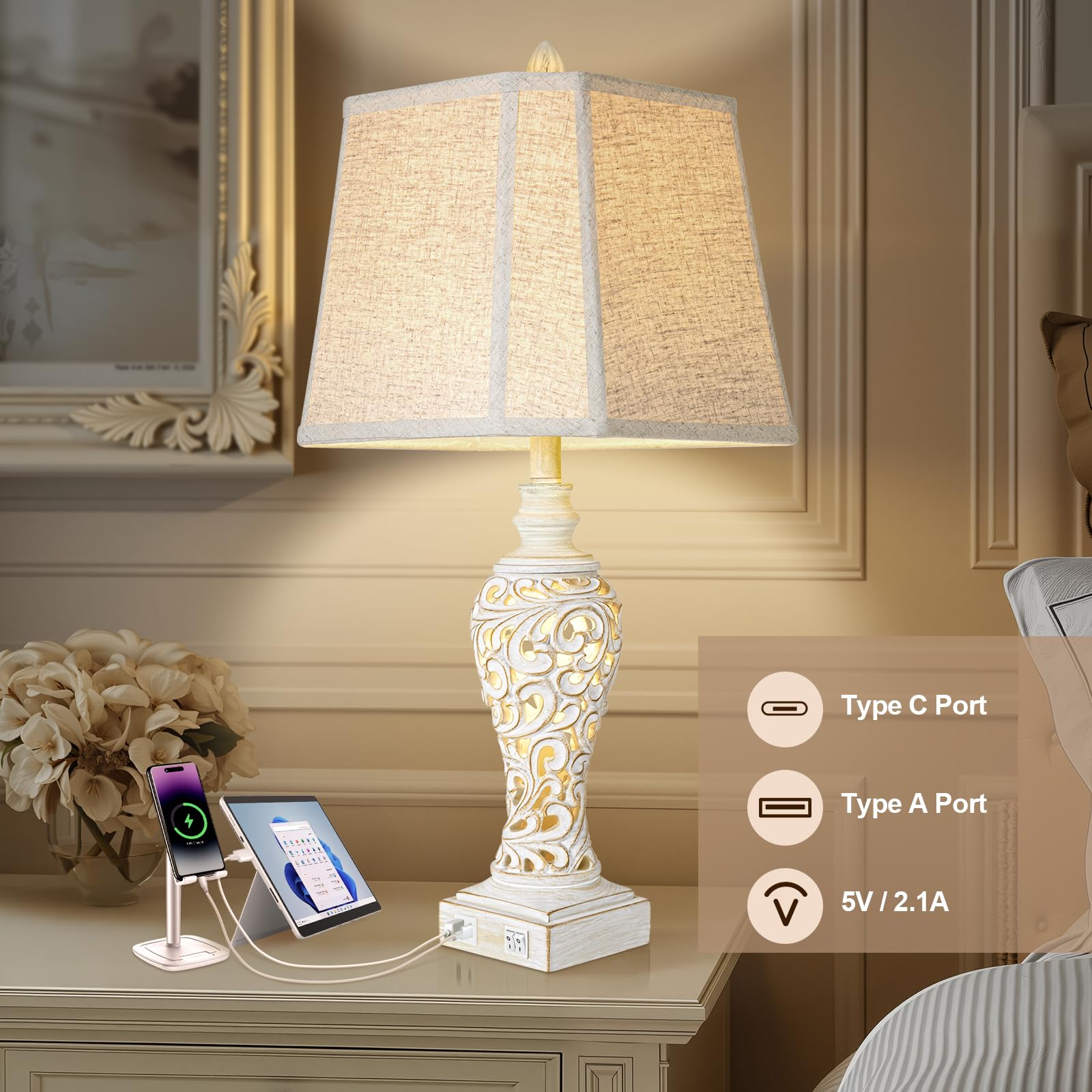 1787635363_kFknWX25 Stol, Collection Vintage, Lamps zestaw 2 z USB Ports