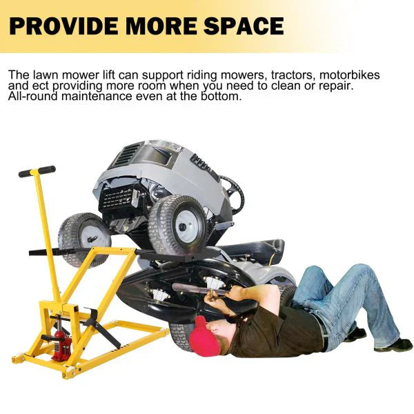 1787636677_omBOupx9 Lawn Mower - Lift with Hydraulic Jack - 26 Inches Lawn Mower Lift, Welded Solid Steel Construction, Weight Capacity 500 LBS, For Riding Lawn Mowers