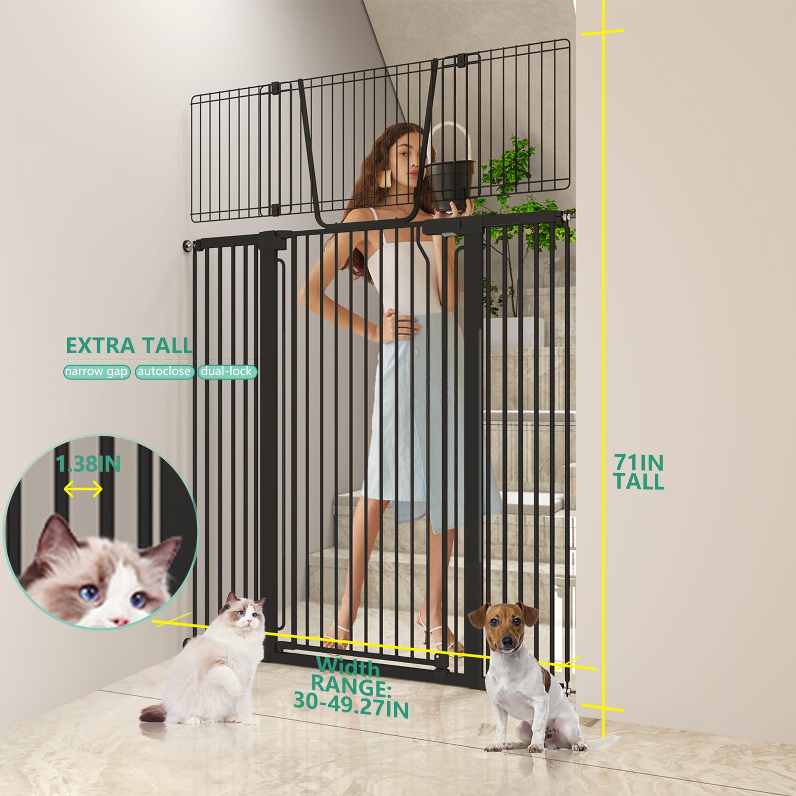 1787638787_AA5LBe3K 51 dodatkowy wysoki dla kota brama z regulowany, samochodowy Close