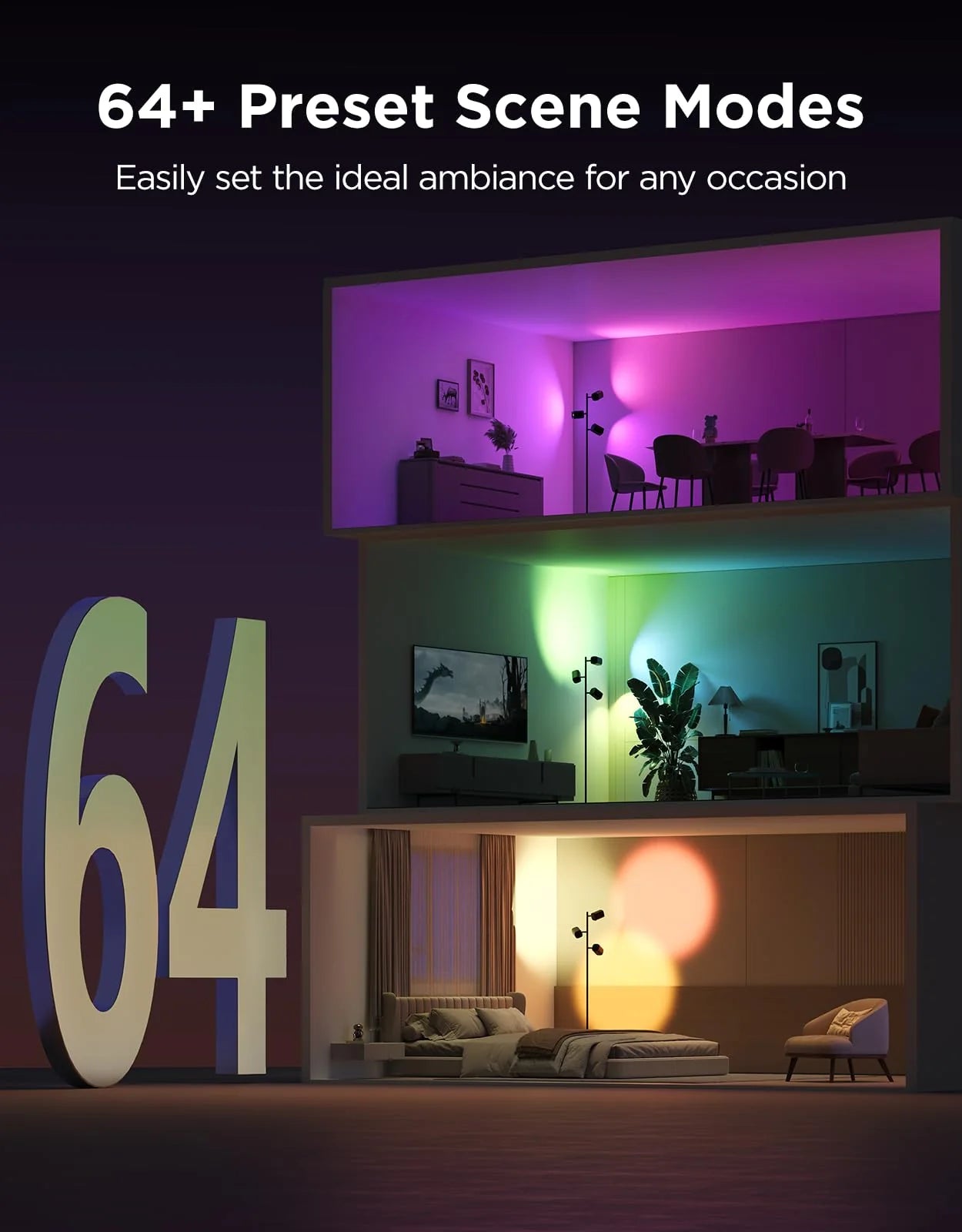 1787643003_KZKTAwBq Tree lampa stojaca z Rotatable lampy i Music Sync