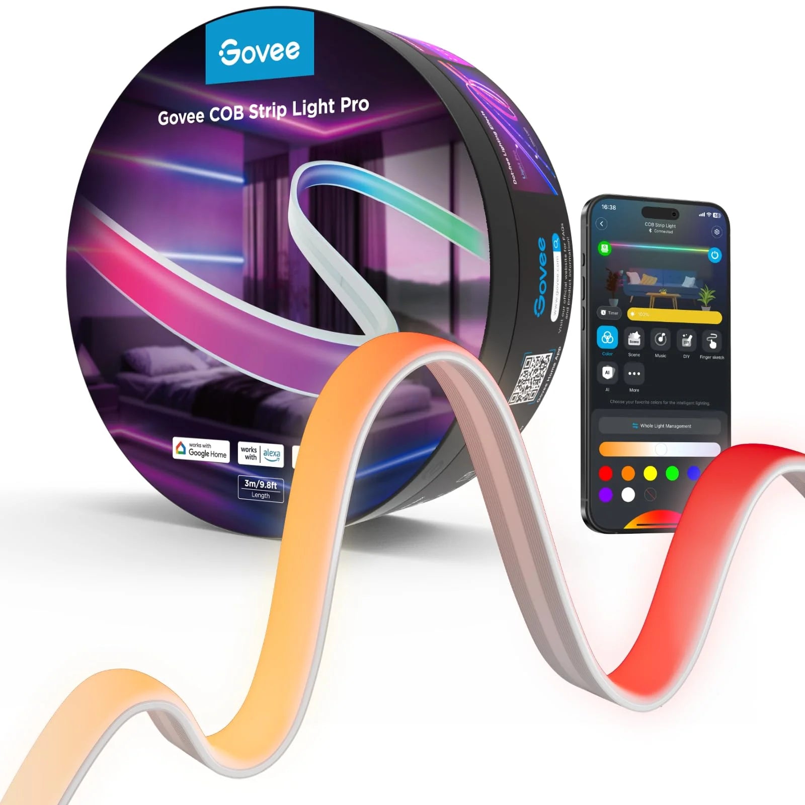 Światło, Cob LED Strip, Pro, smart RGBICW światło 9.8ft