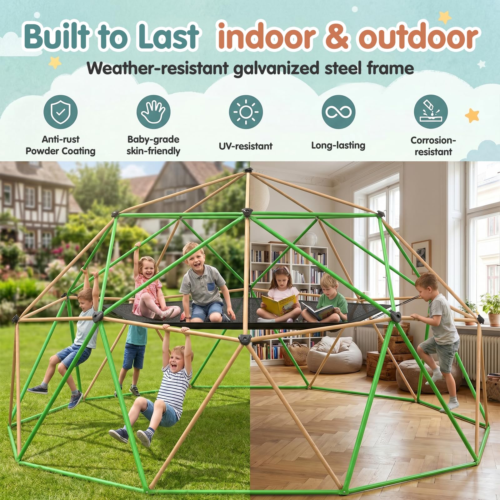 1787644145_0JKyKUuW 13FT Climbing Dome z Hammock i huśtawka do dla dzieci