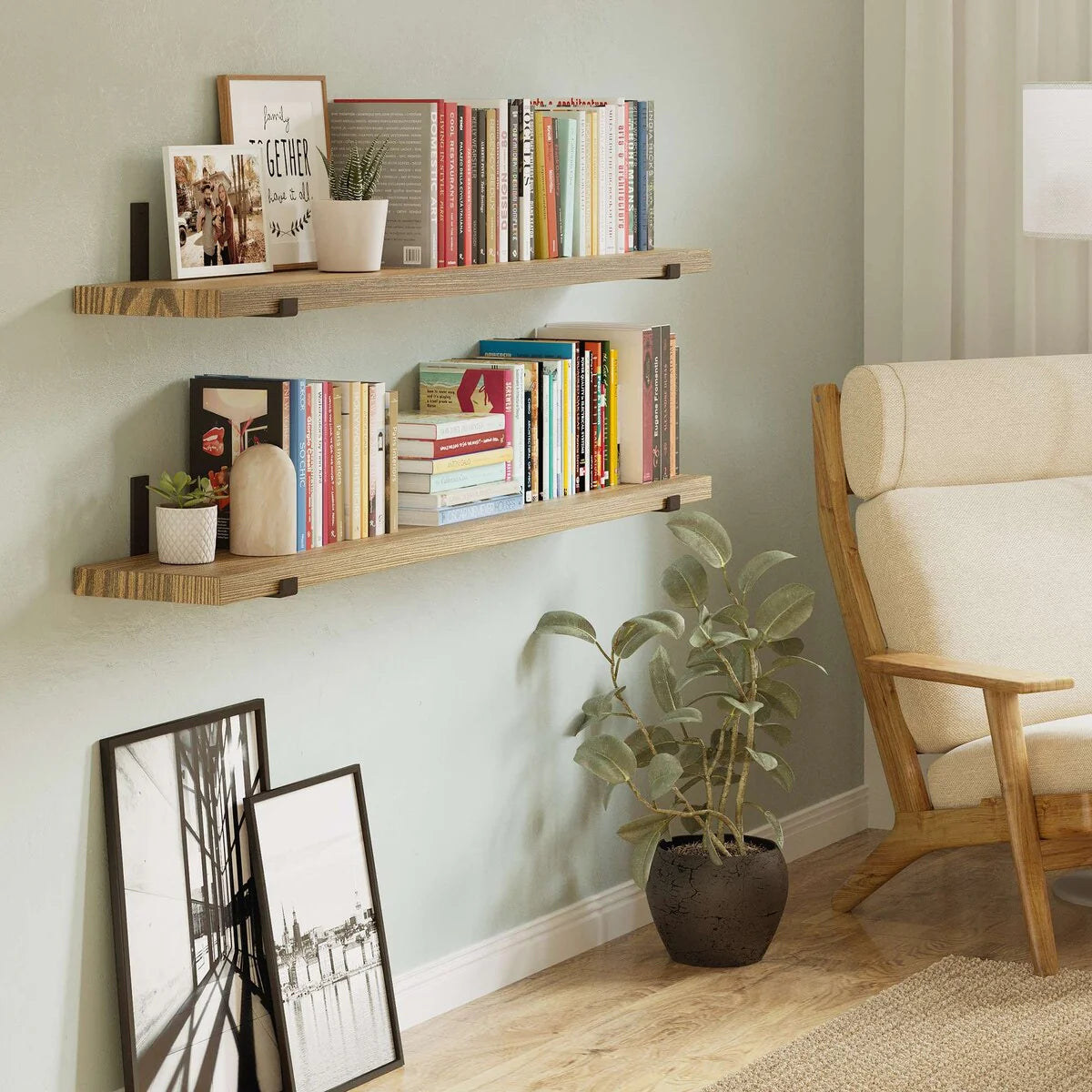 1787656476_rAK3gpKP Shelf - 60 Inch - 9.25-inch Deep, Floating Shelves, Wall Shelves for Living Room, Wall Storage Shelving