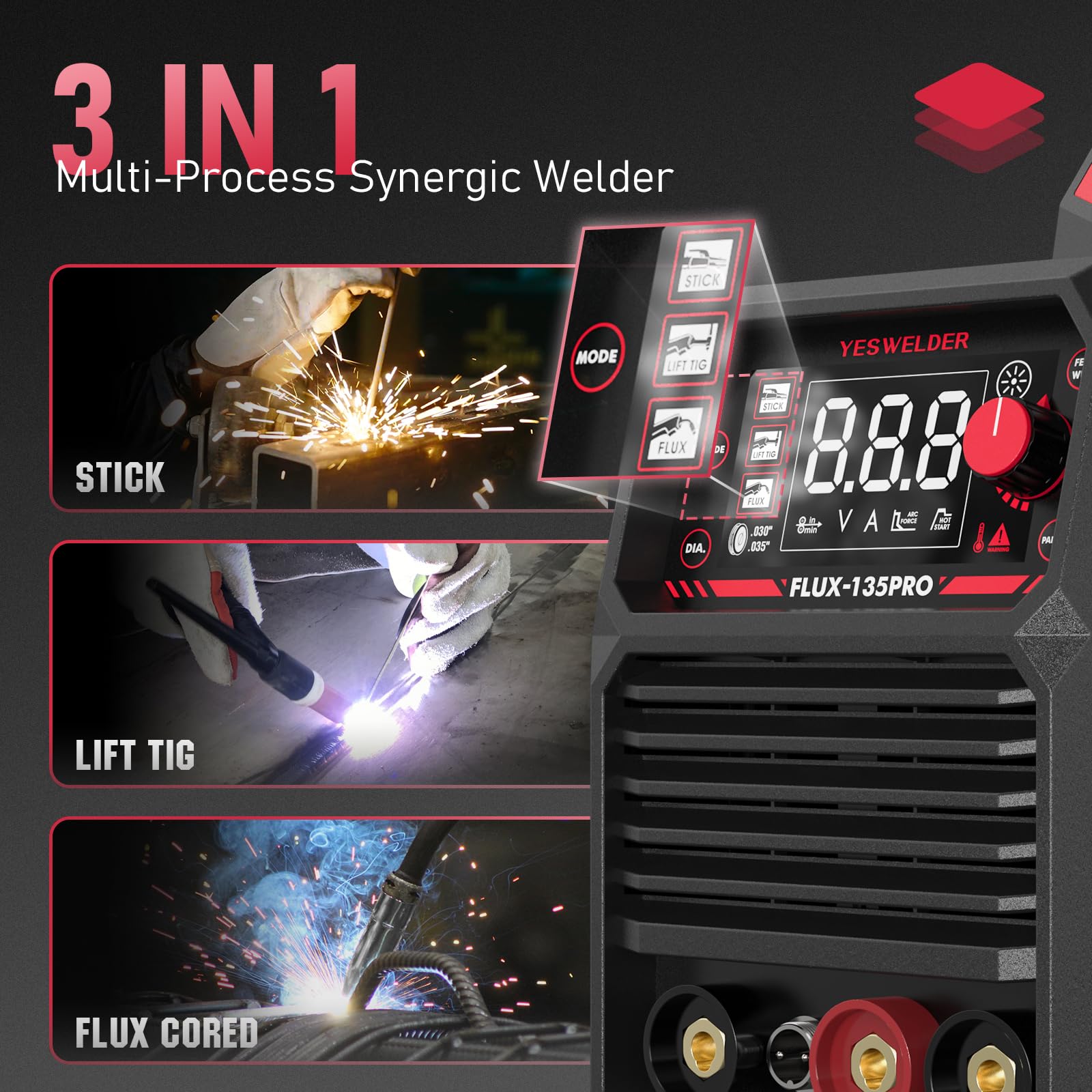 1787658042_K1ZIbS9C 3-in-1 MIG Welder, 135A, Synergic sterowanie