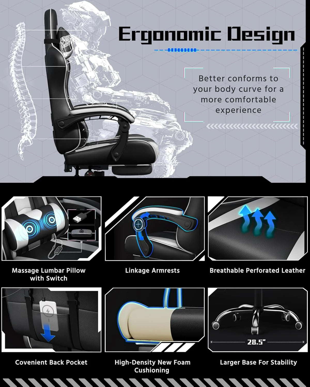 1787658945_iiH0YAIi Fotel gamingowy z Video gra krzeslo z Massage Lumbar Support