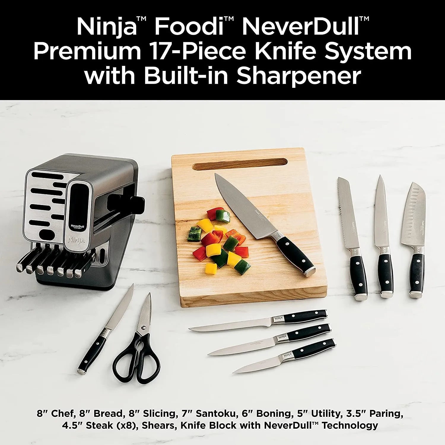 1787686109_Ng2m44vY Sharpener - K32017 Foodi NeverDull 17 Piece Premium Knife System Block Set with Built-in - Stainless Steel/black