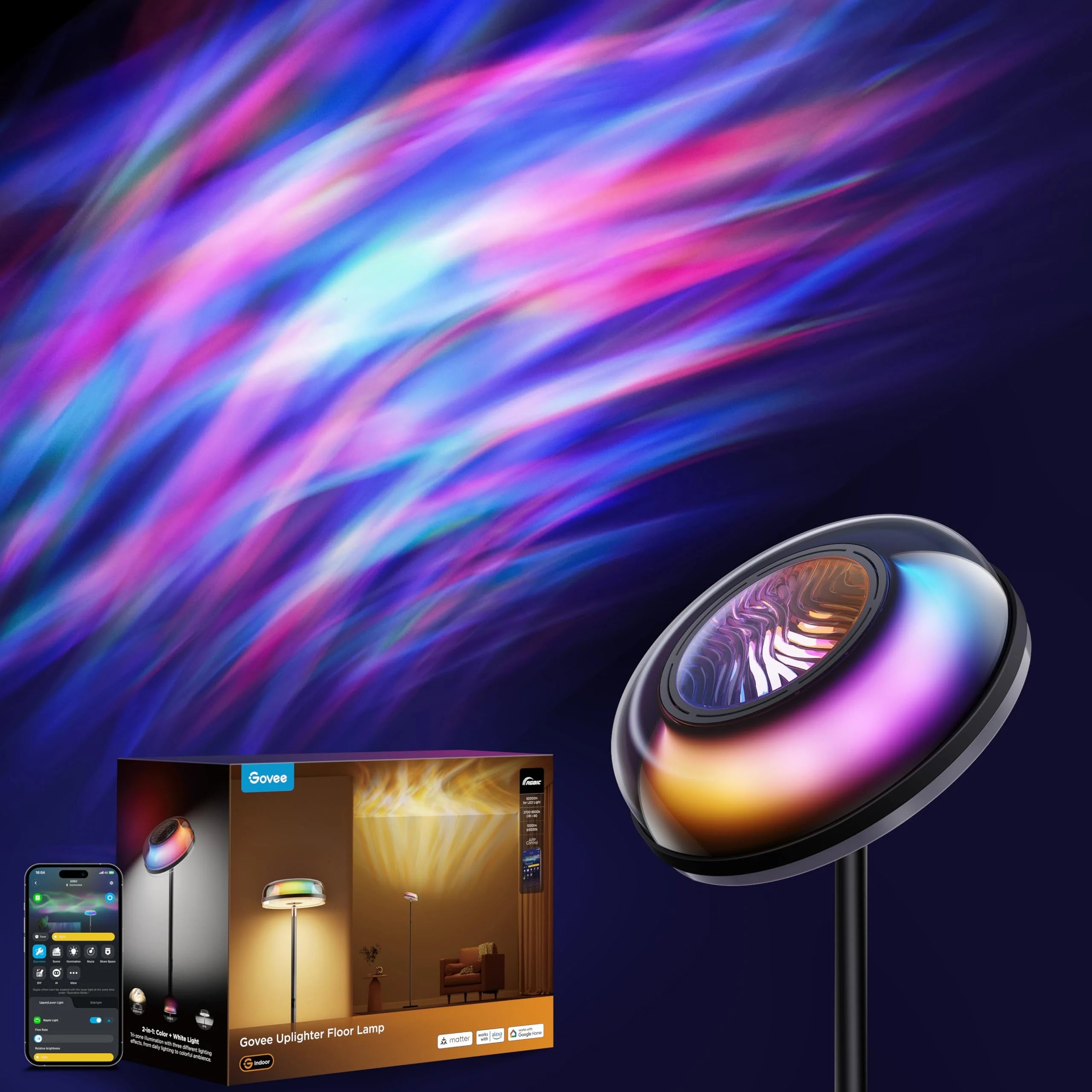 Uplighter lampa stojaca z RGBIC Ripple projektor