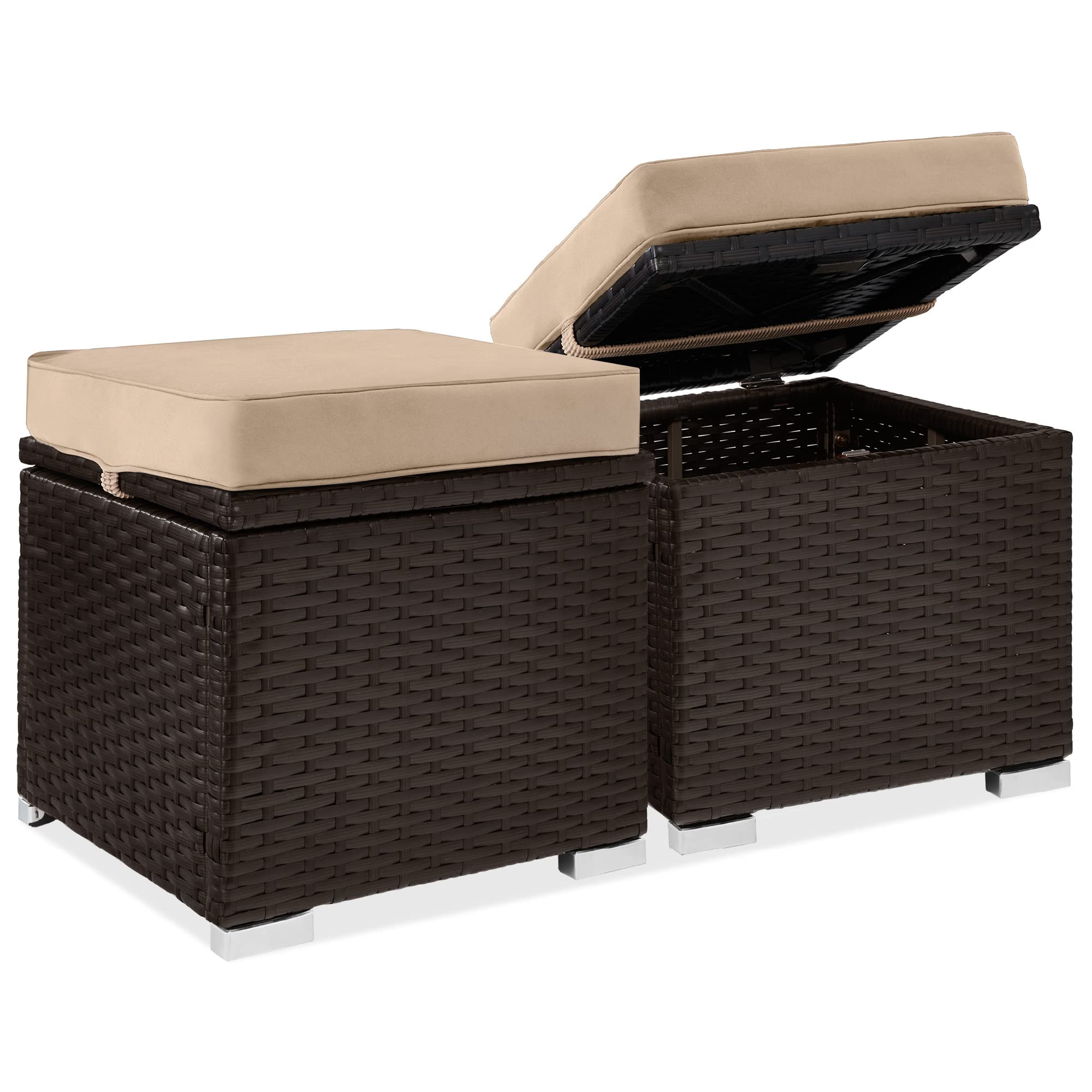 1787690252_qz3COBmf Zestaw, Wicker Ottomans, 2, zewnętrzny meble, brązowy/beige