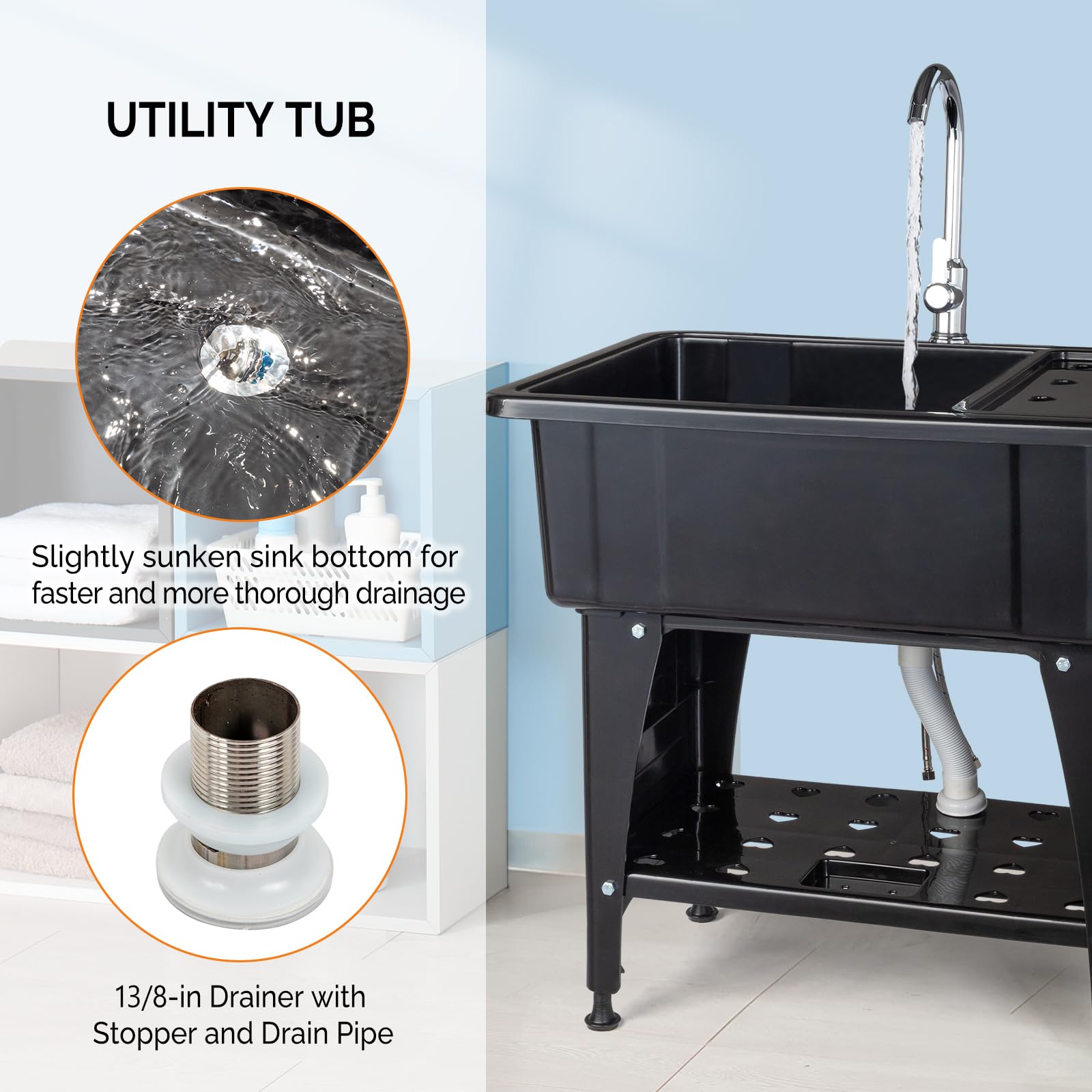 20-galon Laundry Utility Sink z stal nierdzewna Faucet