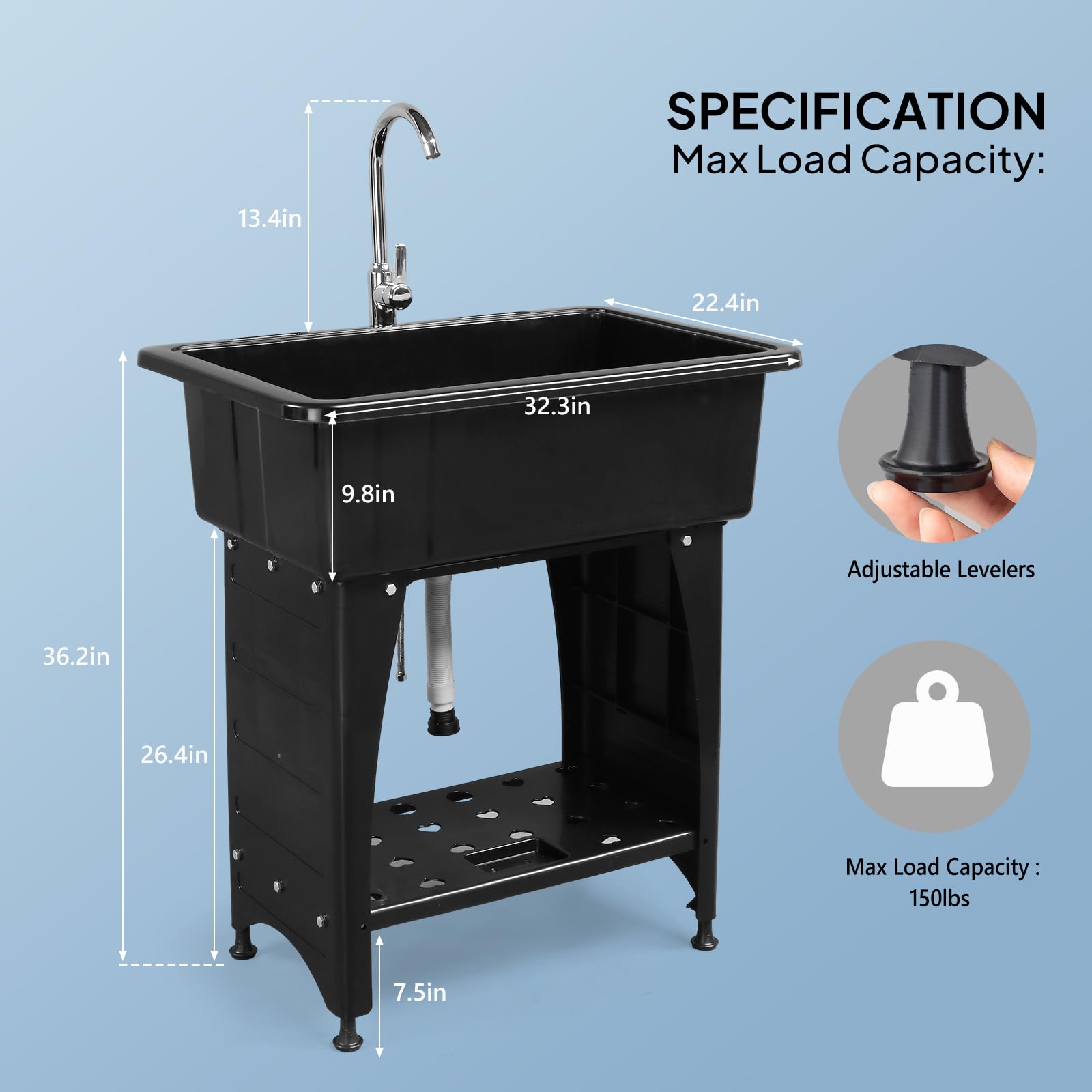 20-galon Laundry Utility Sink z stal nierdzewna Faucet