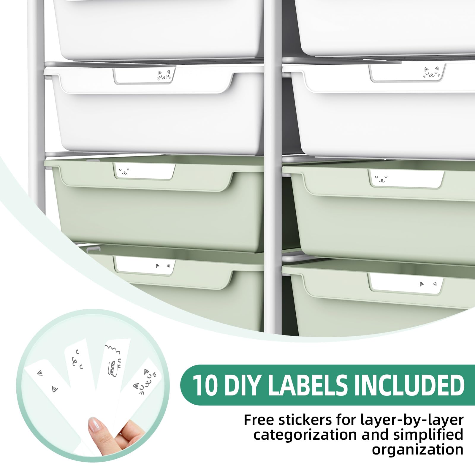 1787698708_iY8YjW1t 10-szuflada na kółkach z drewniany Top wózek, zielony Utility Organizer