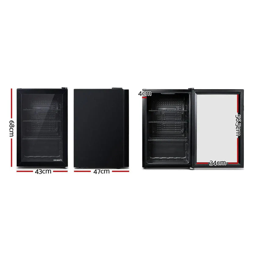 Fridge, 70L Bar, szklo drzwi W/światło czarny