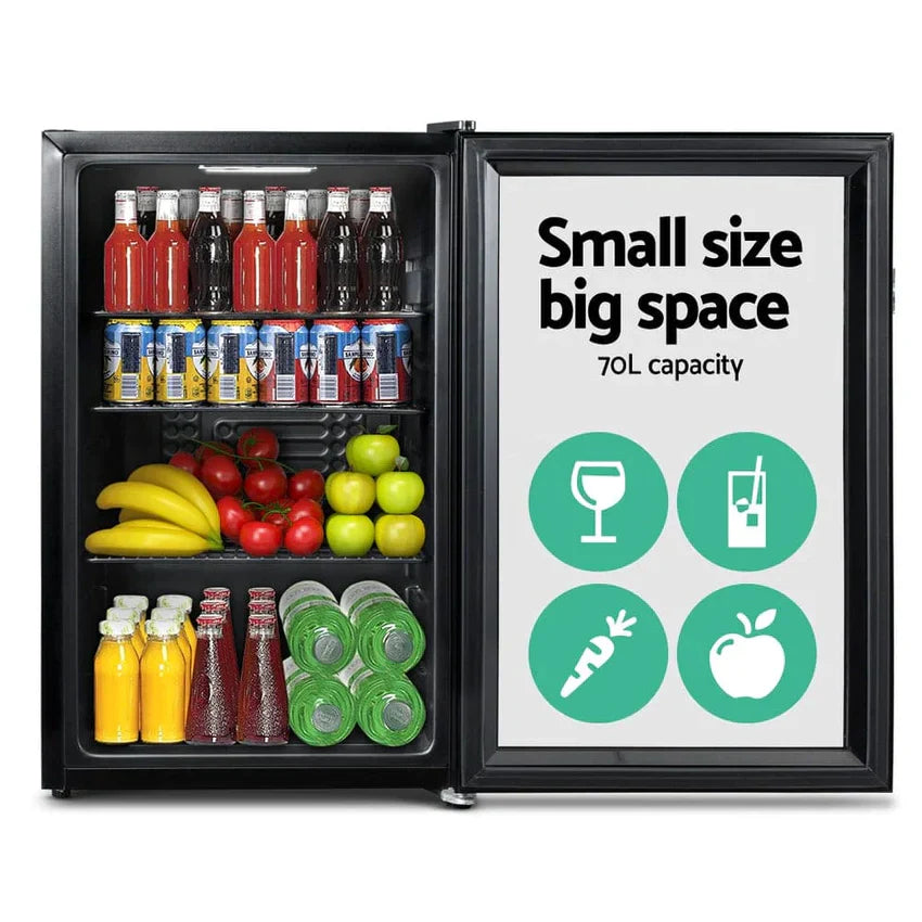 Fridge, 70L Bar, szklo drzwi W/światło czarny
