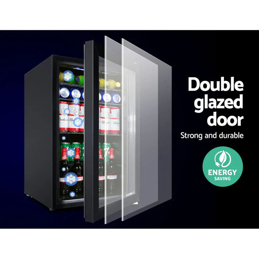 Fridge, 70L Bar, szklo drzwi W/światło czarny