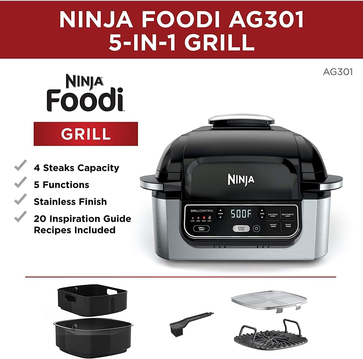 1787719893_nKD08xQL Foodi 4qt 5-in-1 wewnętrzny grill frytkownica beztluszczowa, AG301