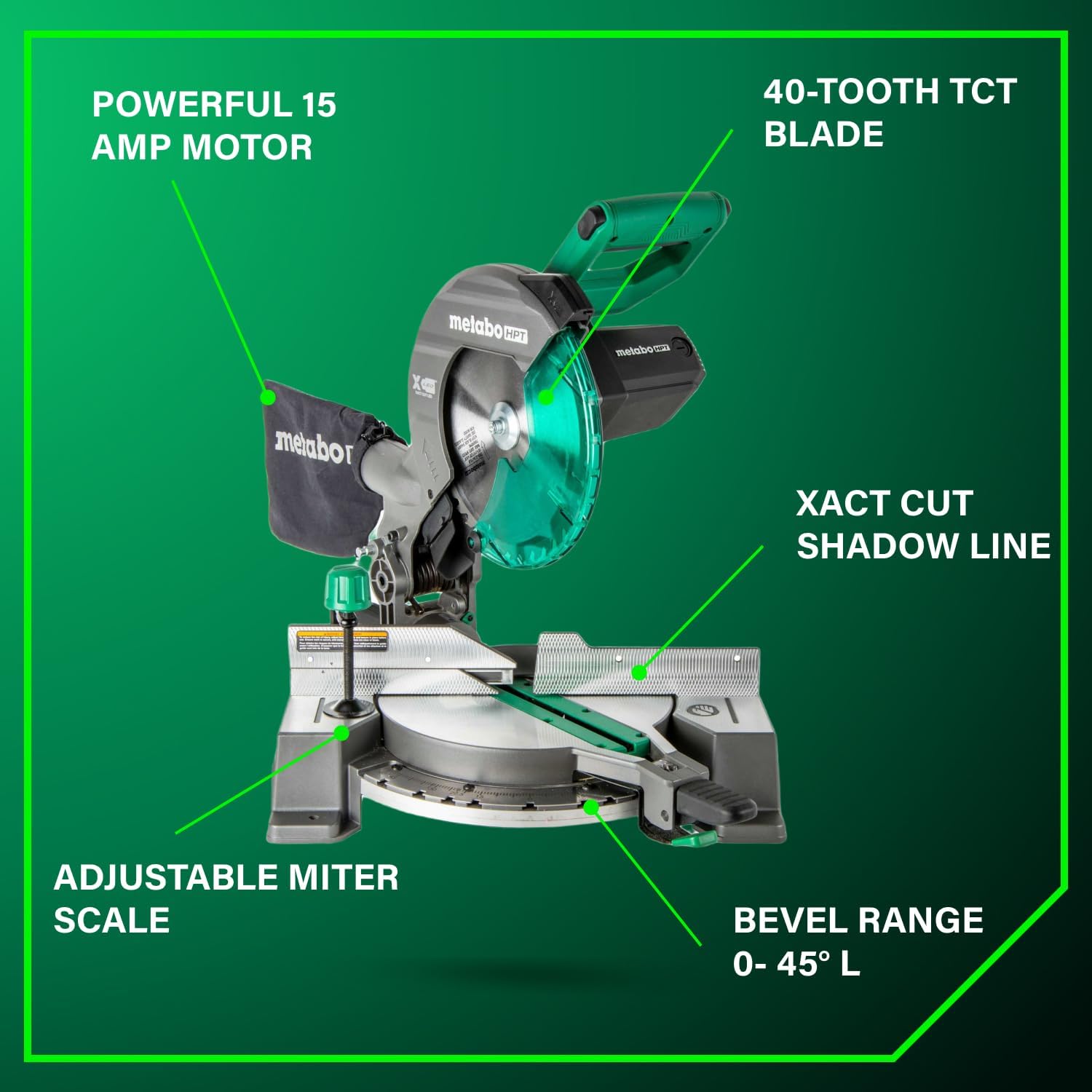 1787720311_xsfahgd9 Miter Saw - HPT 10-Inch Compound - 15-Amp Power Saw with Large 10-Inch Table, Precision Miter Angles, Single Bevel 0-45°, 24T TCT Blade